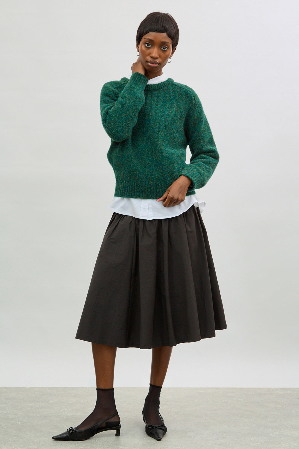 Green wool blend flecked raglan sleeve jumper_4