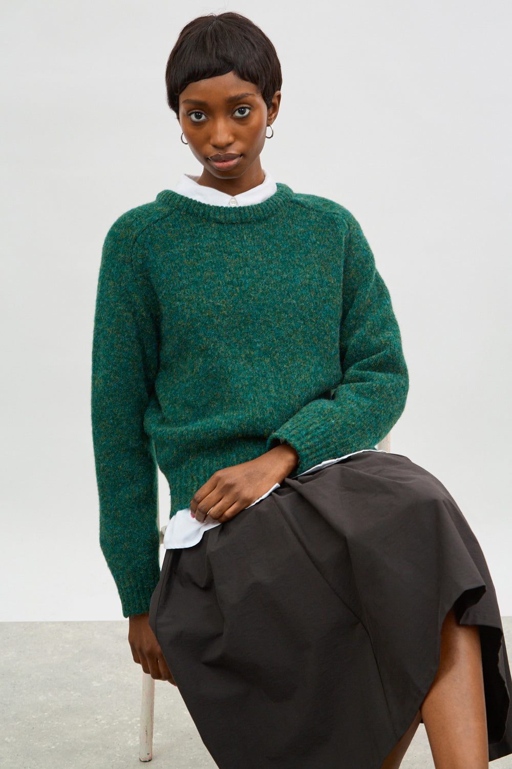 Green wool blend flecked raglan sleeve jumper_5
