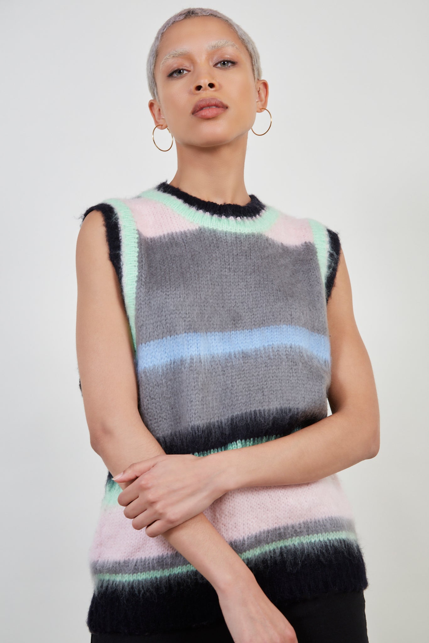 Green alpaca blend striped sweater vest_2