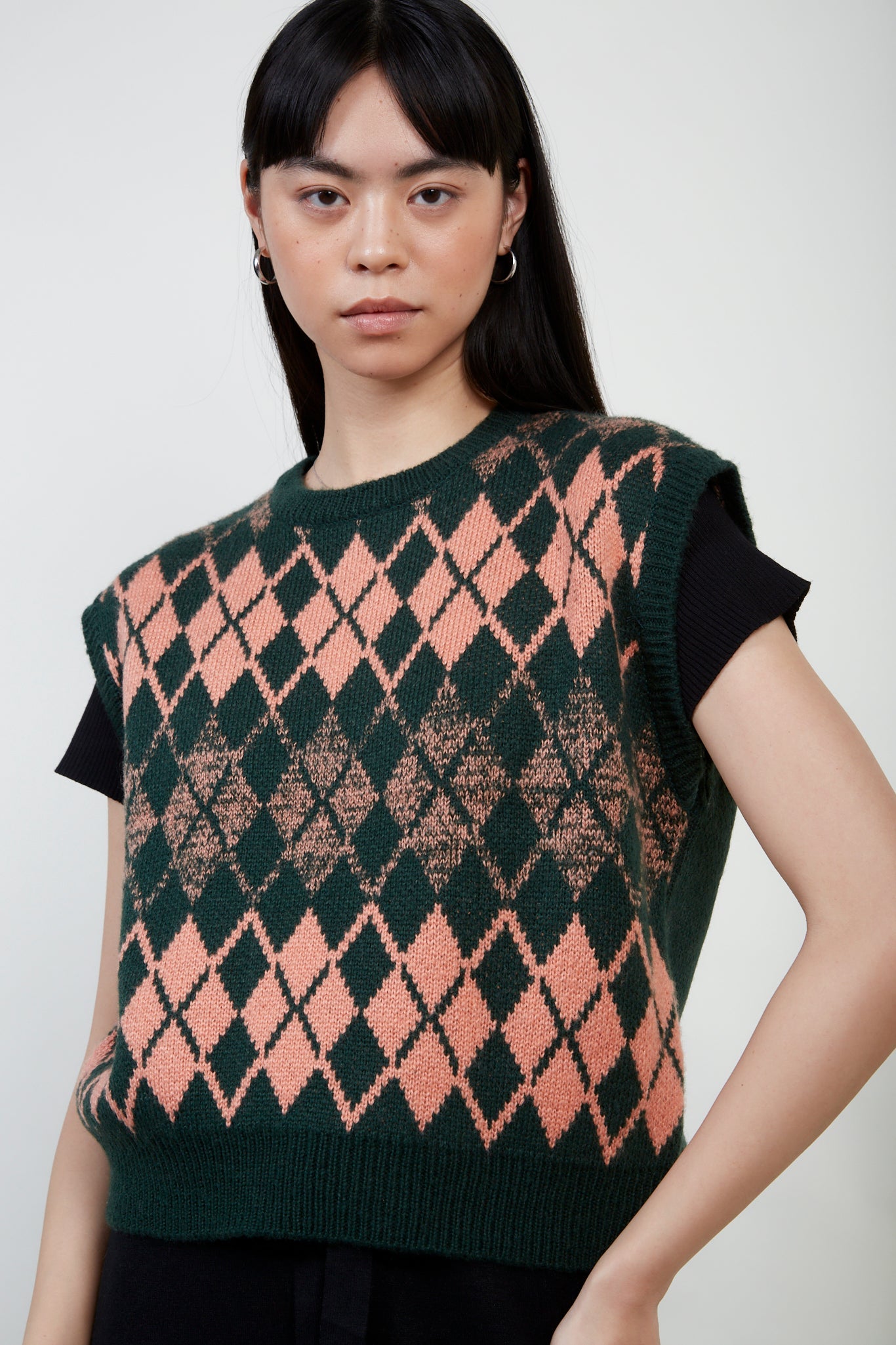 Green and pink argyle sweater vest_1