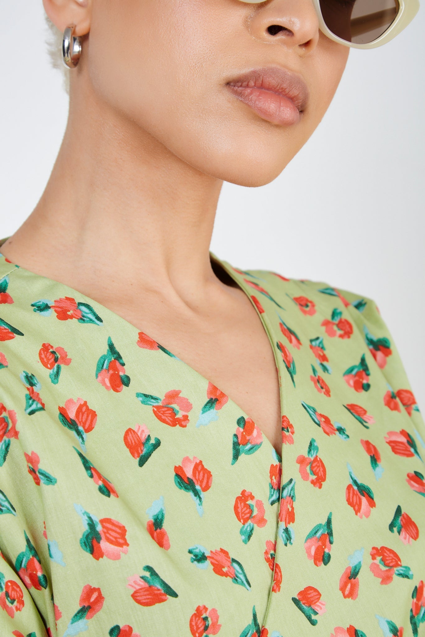 Green and pink tulip print dress_4