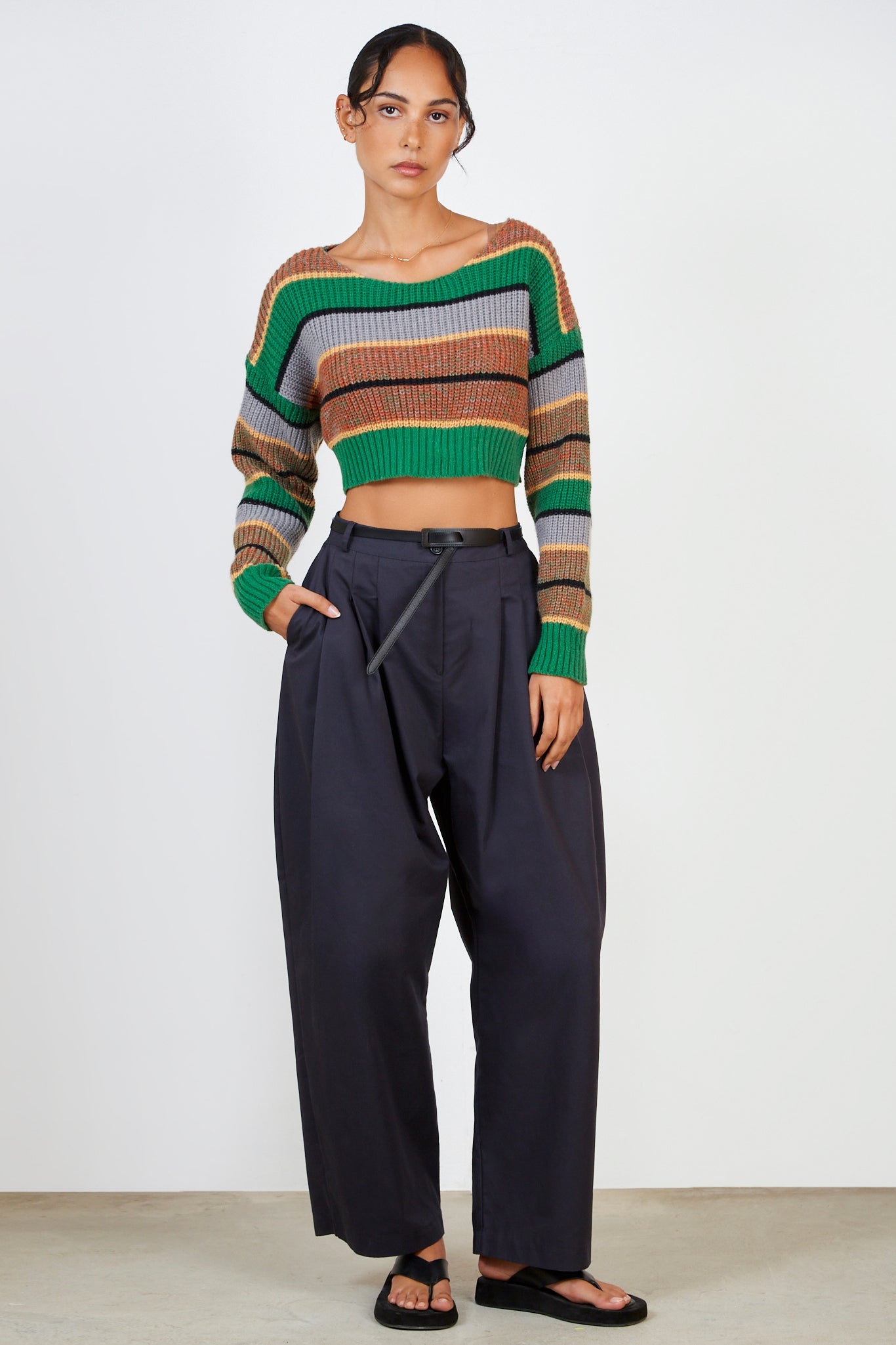 Green bold thick multi stripe jumper_4