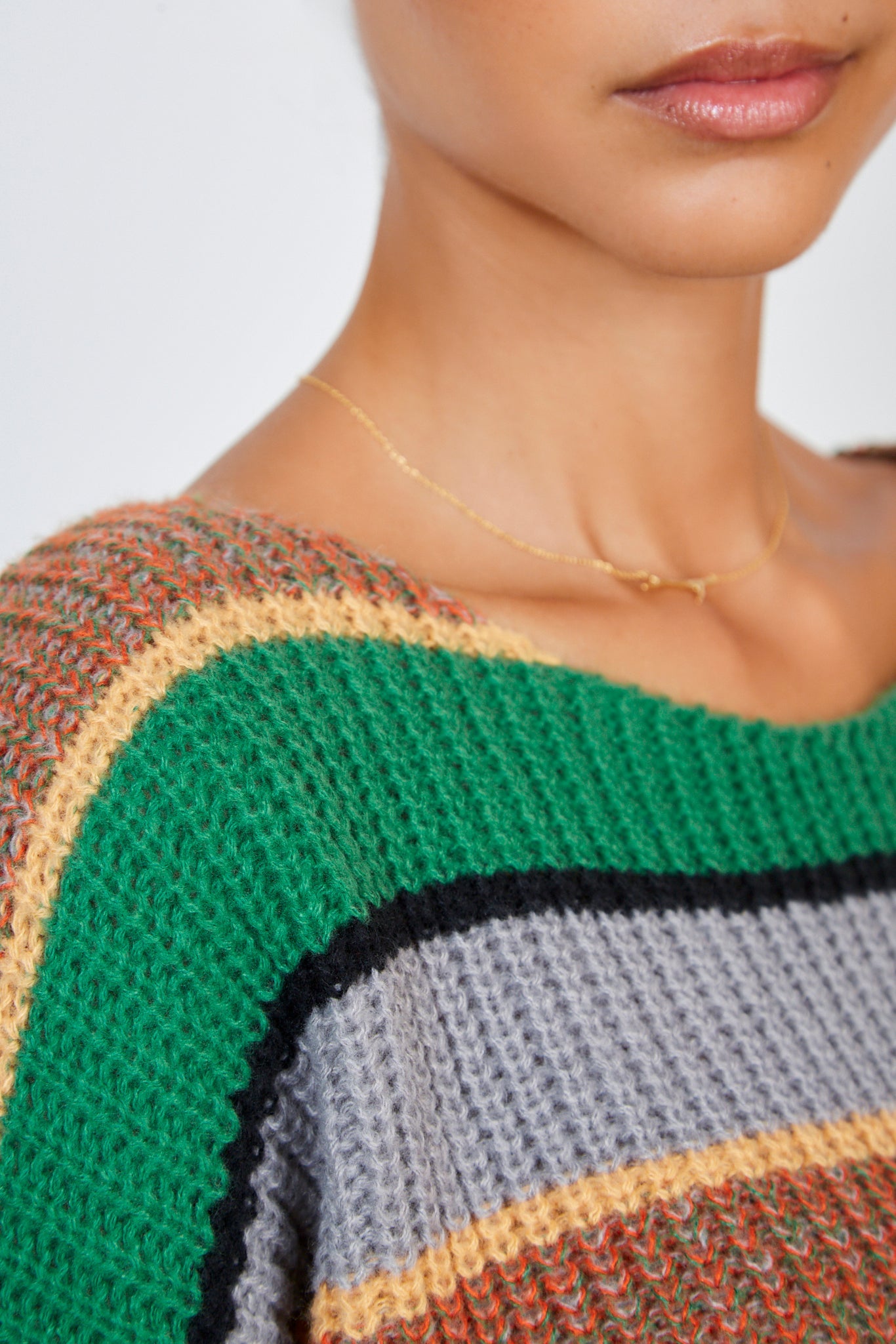 Green bold thick multi stripe jumper_5