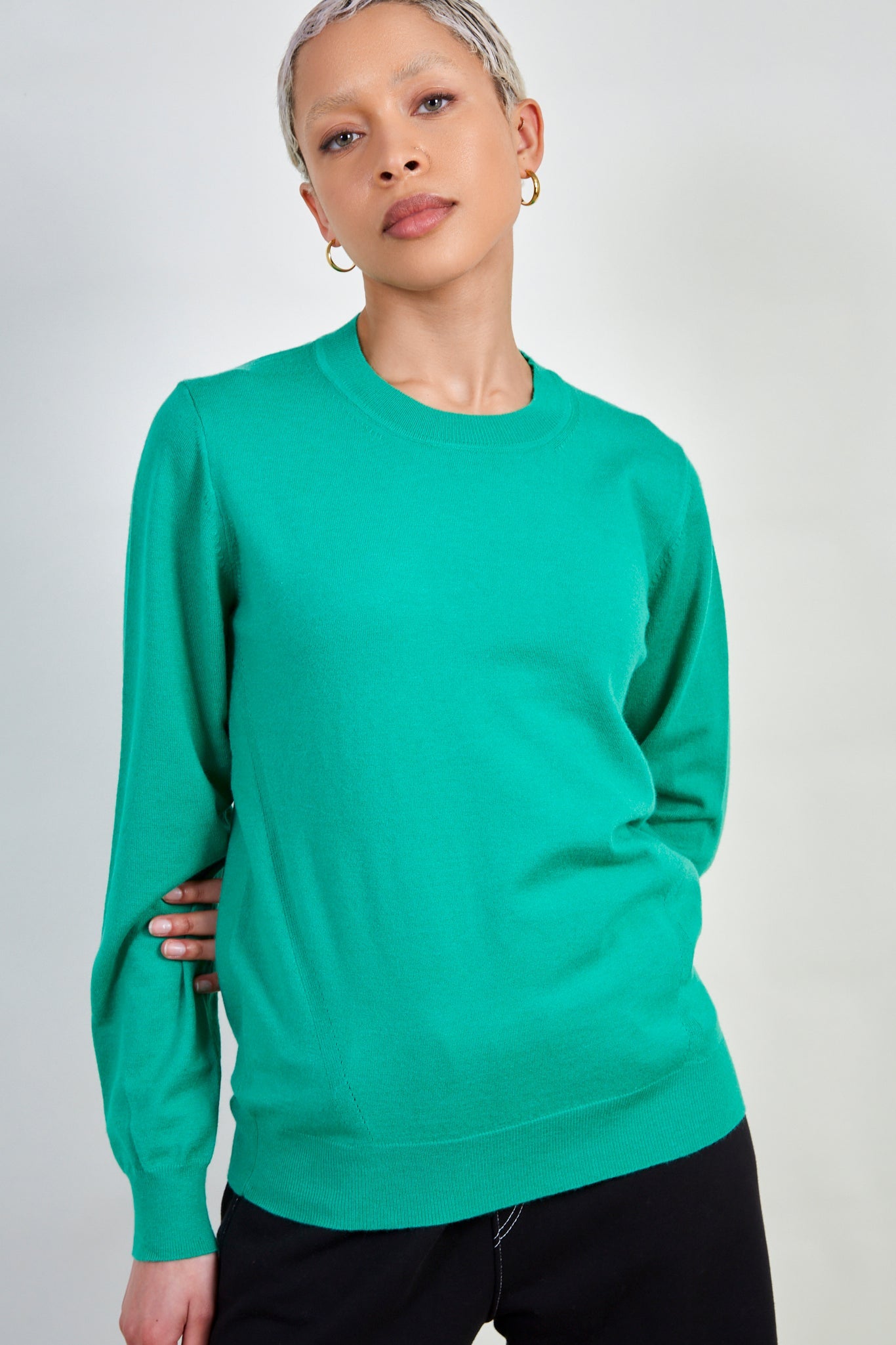 Green cashmere blend crew neck jumper_1