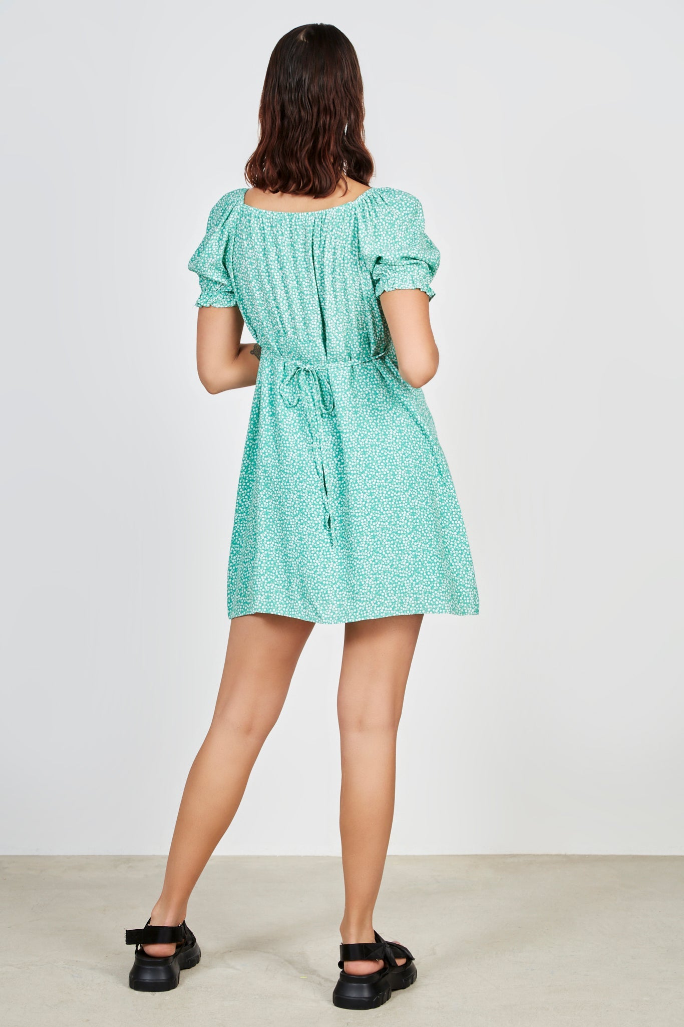 Green floral print mini dress_3