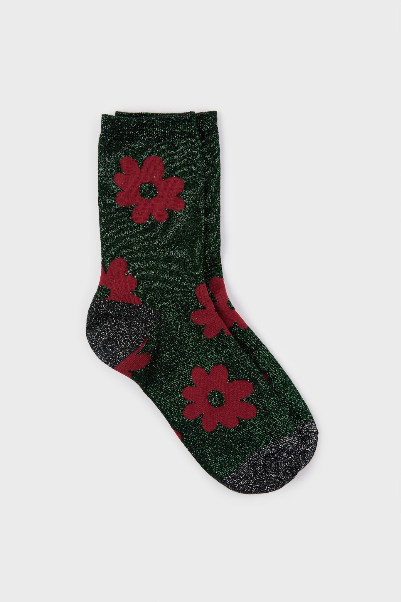 Green metallic red giant floral socks_2