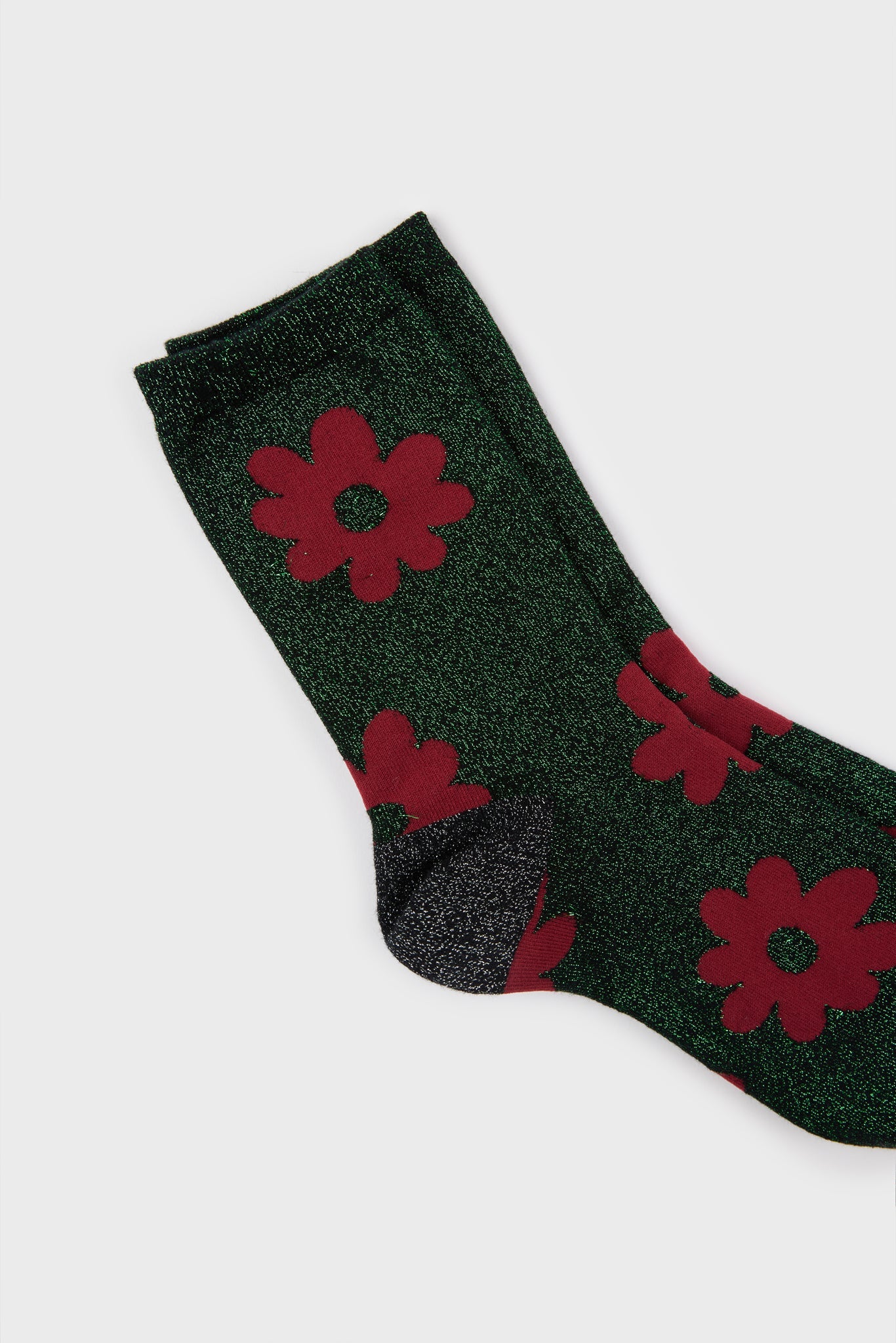 Green metallic red giant floral socks_3
