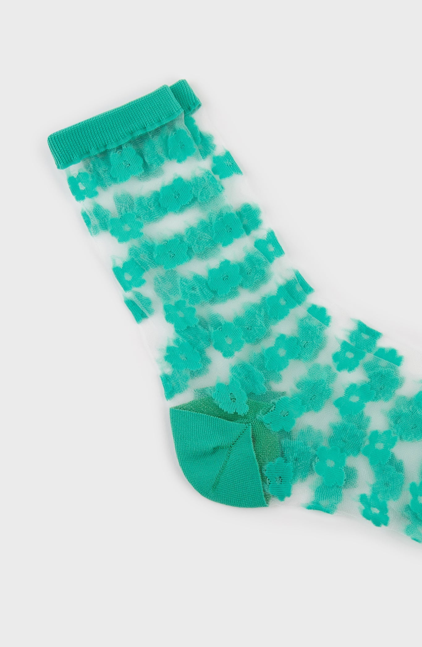 Green sheer tiny flower socks_4