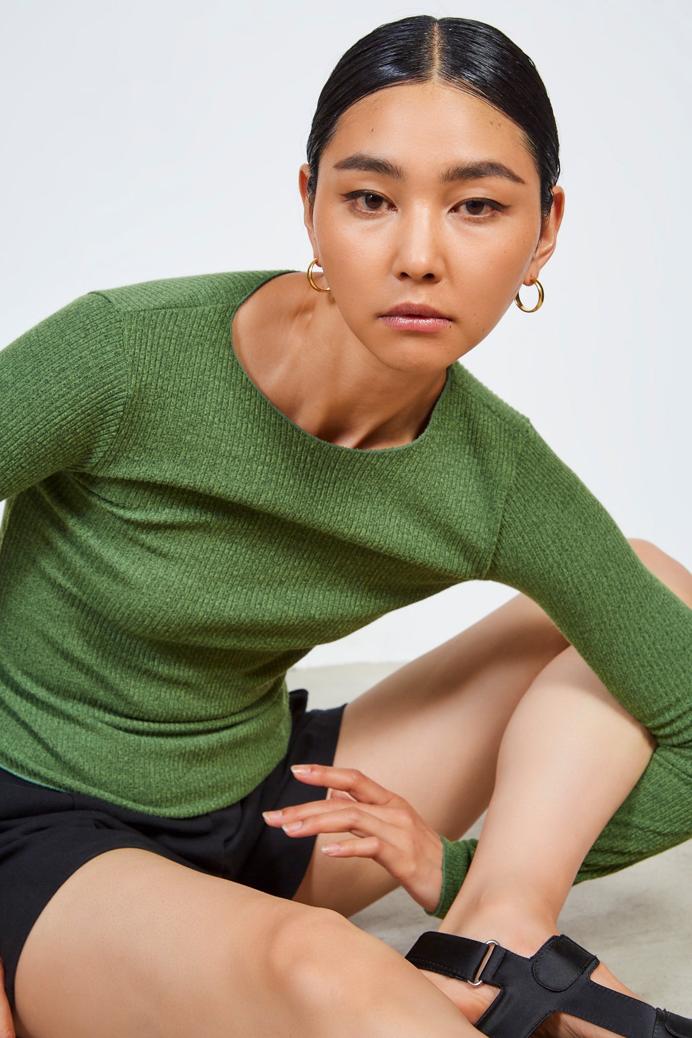 Green smooth trim ribbed top_7