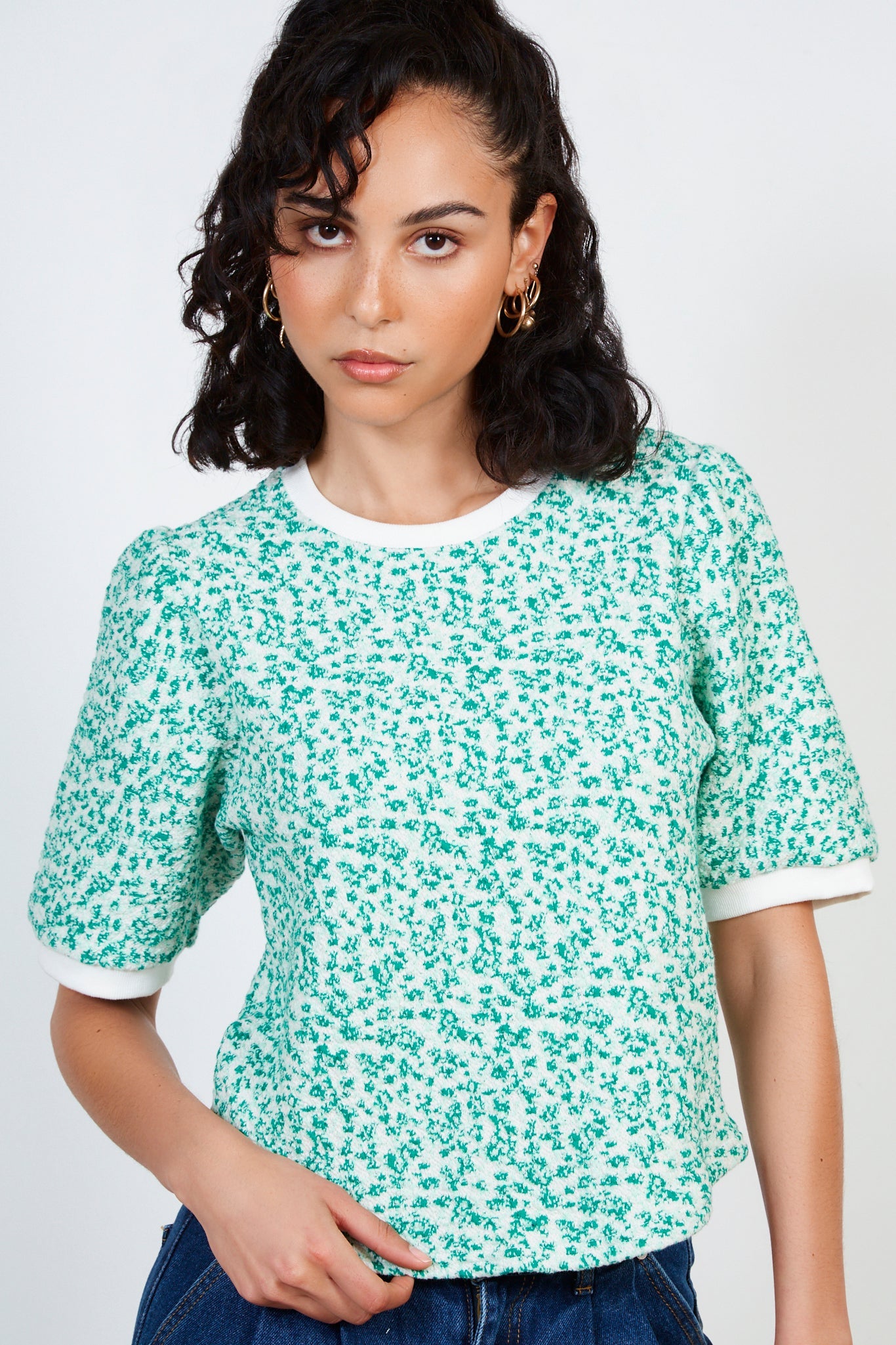 Green splatter print tee_1