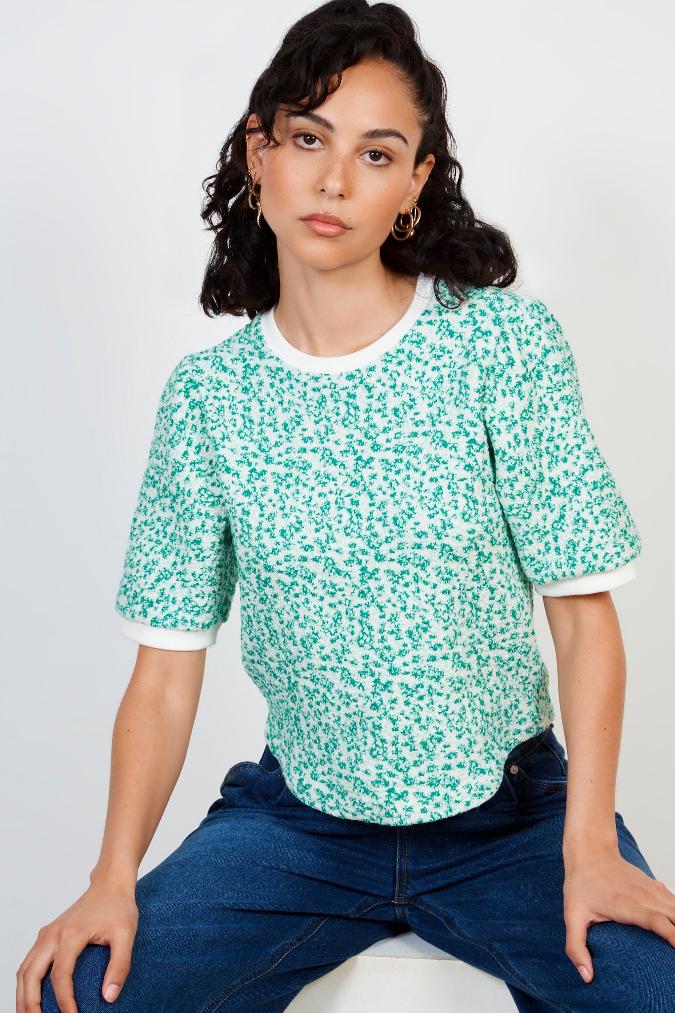 Green splatter print tee_5