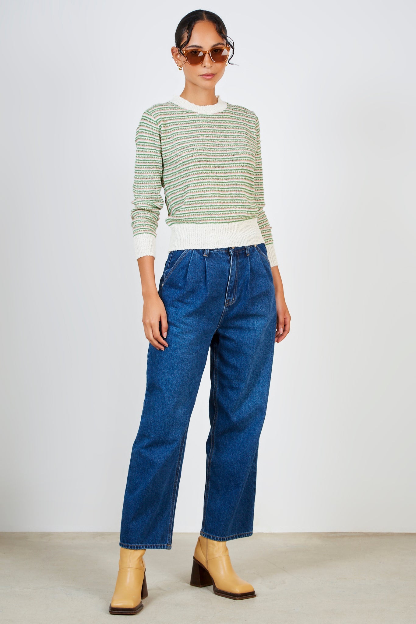 Green textured dot knit top_4