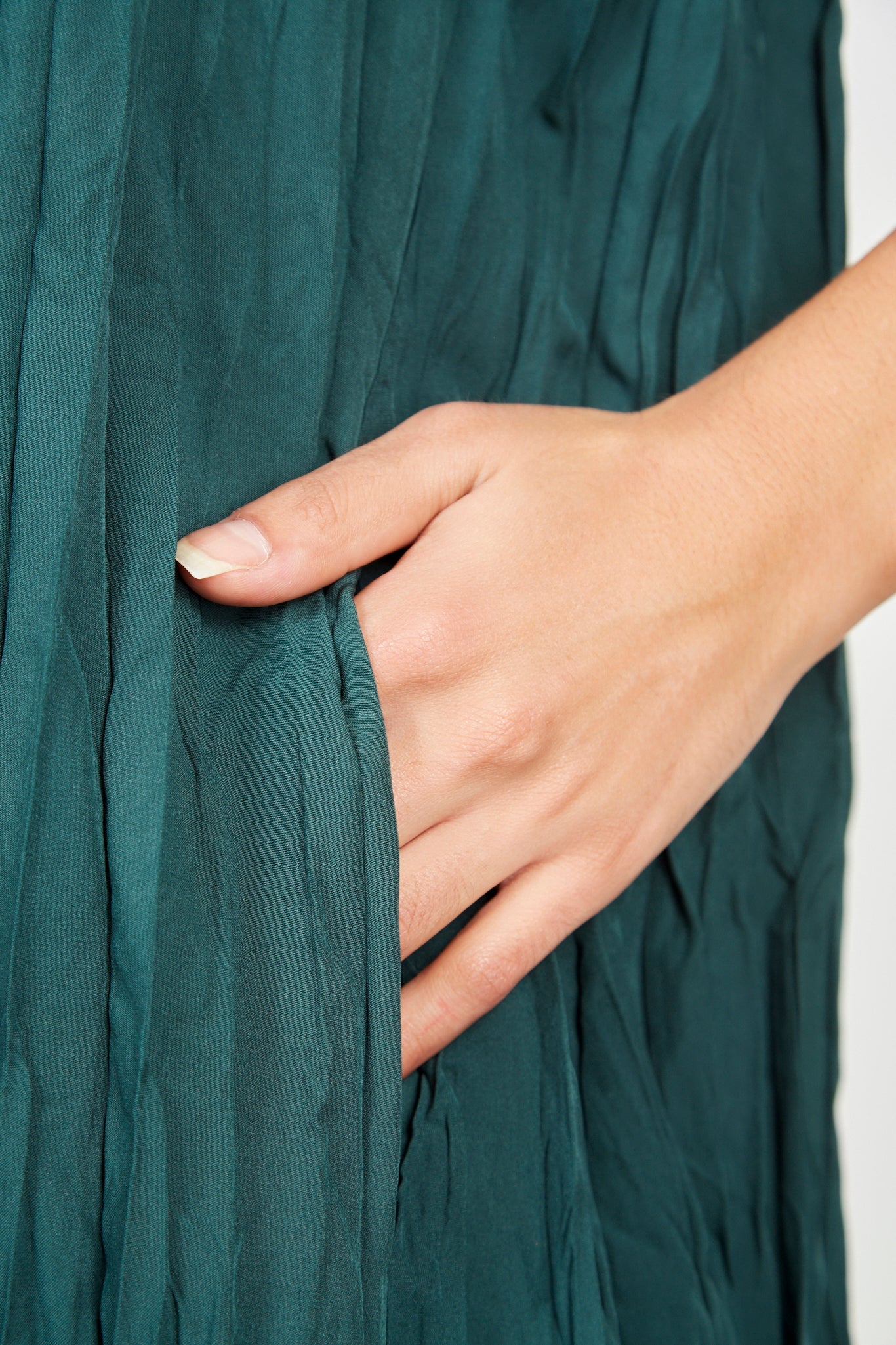 Green wrinkled simple shift dress_4