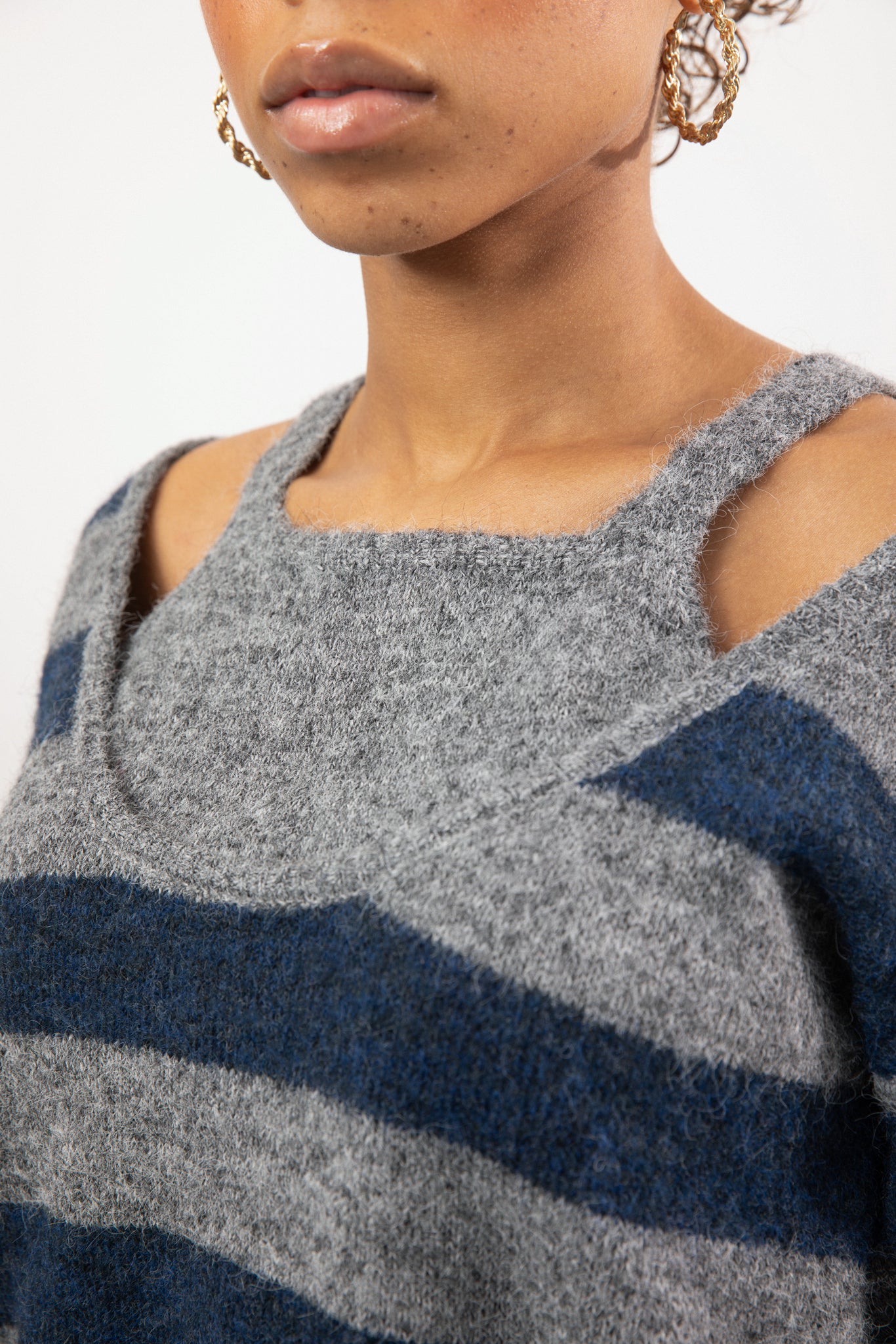 Grey and navy block striped double layered jumper_3