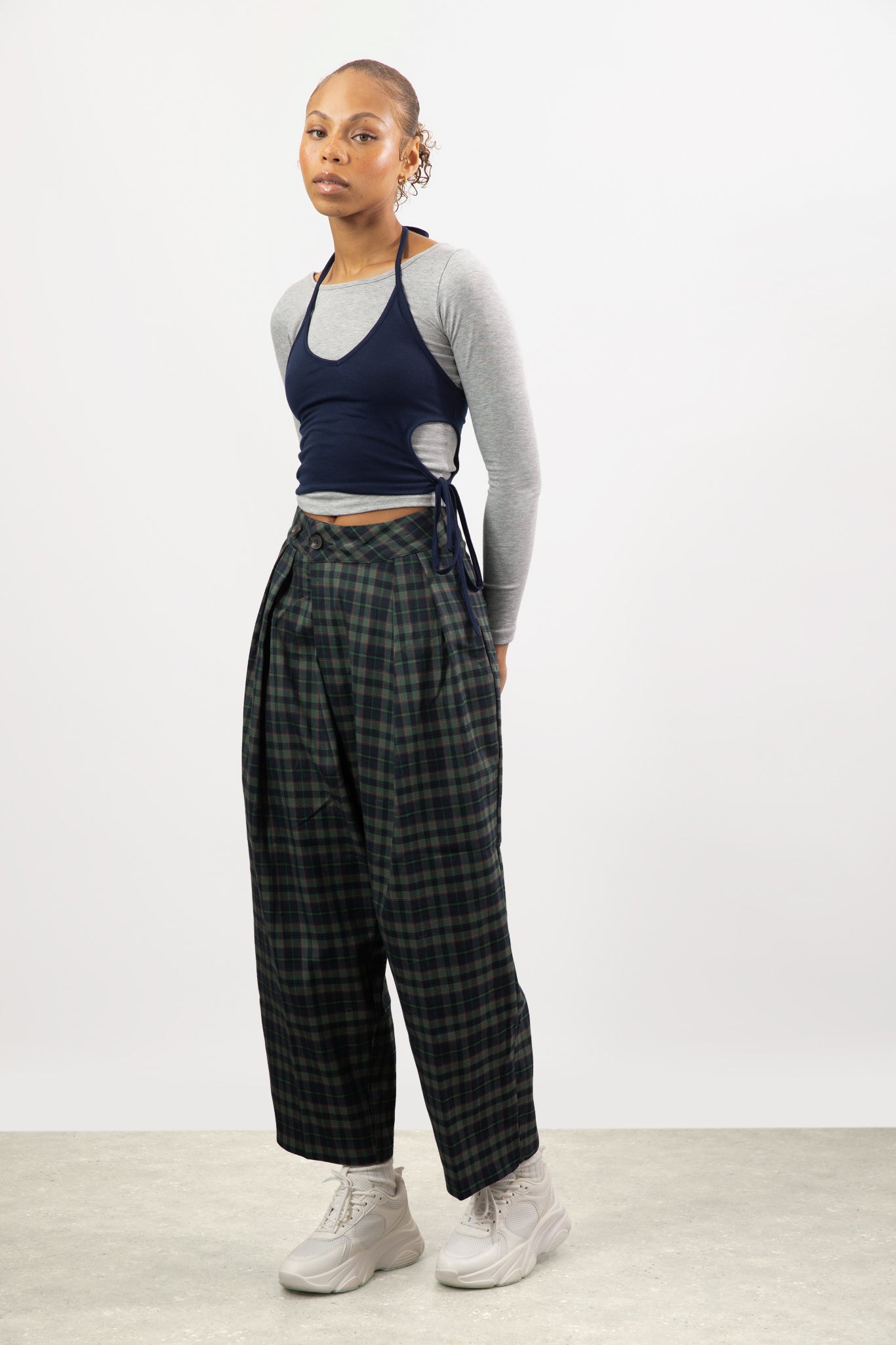 Grey and navy halter double layer top_4