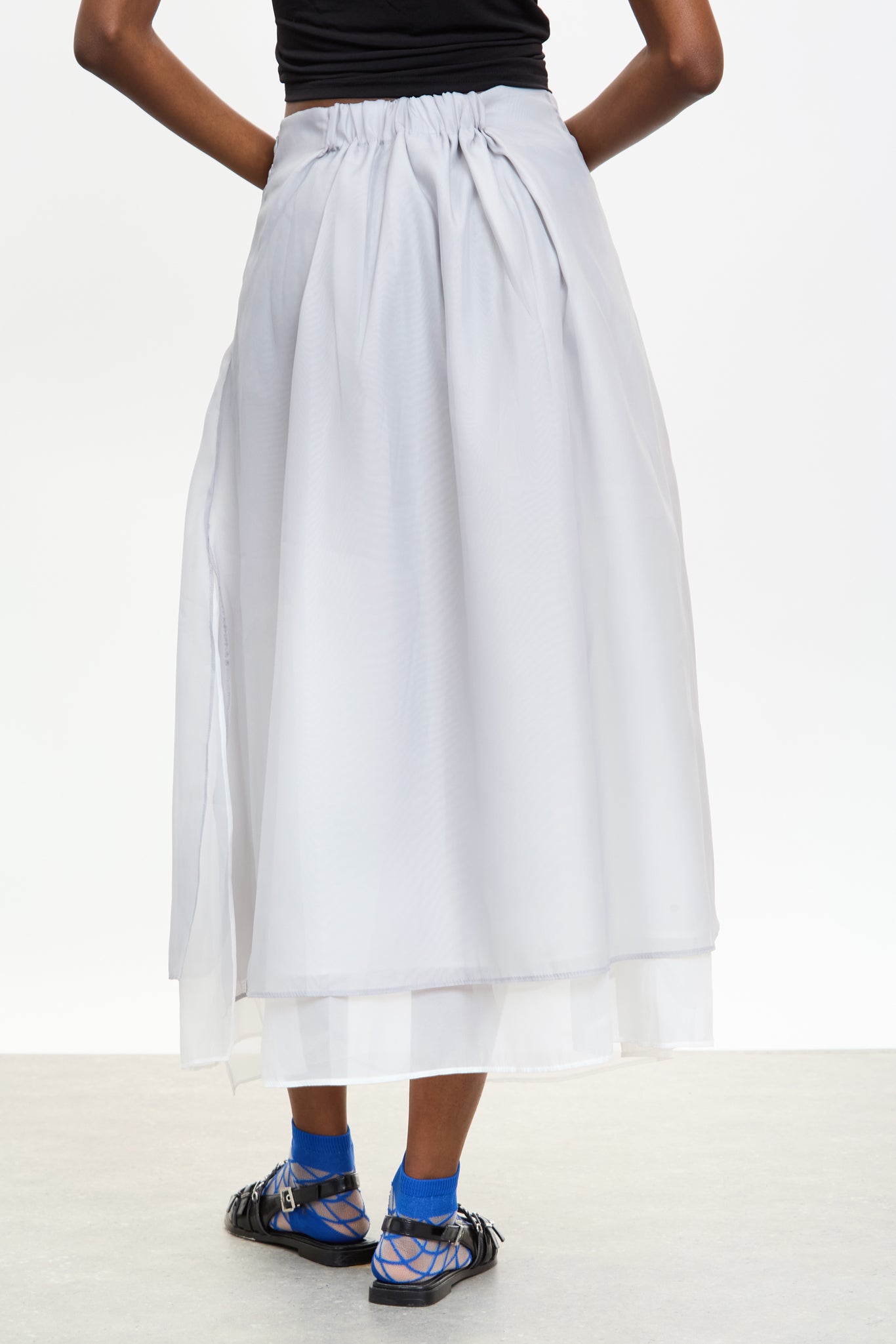 Grey chiffon overlay pleated skirt_2