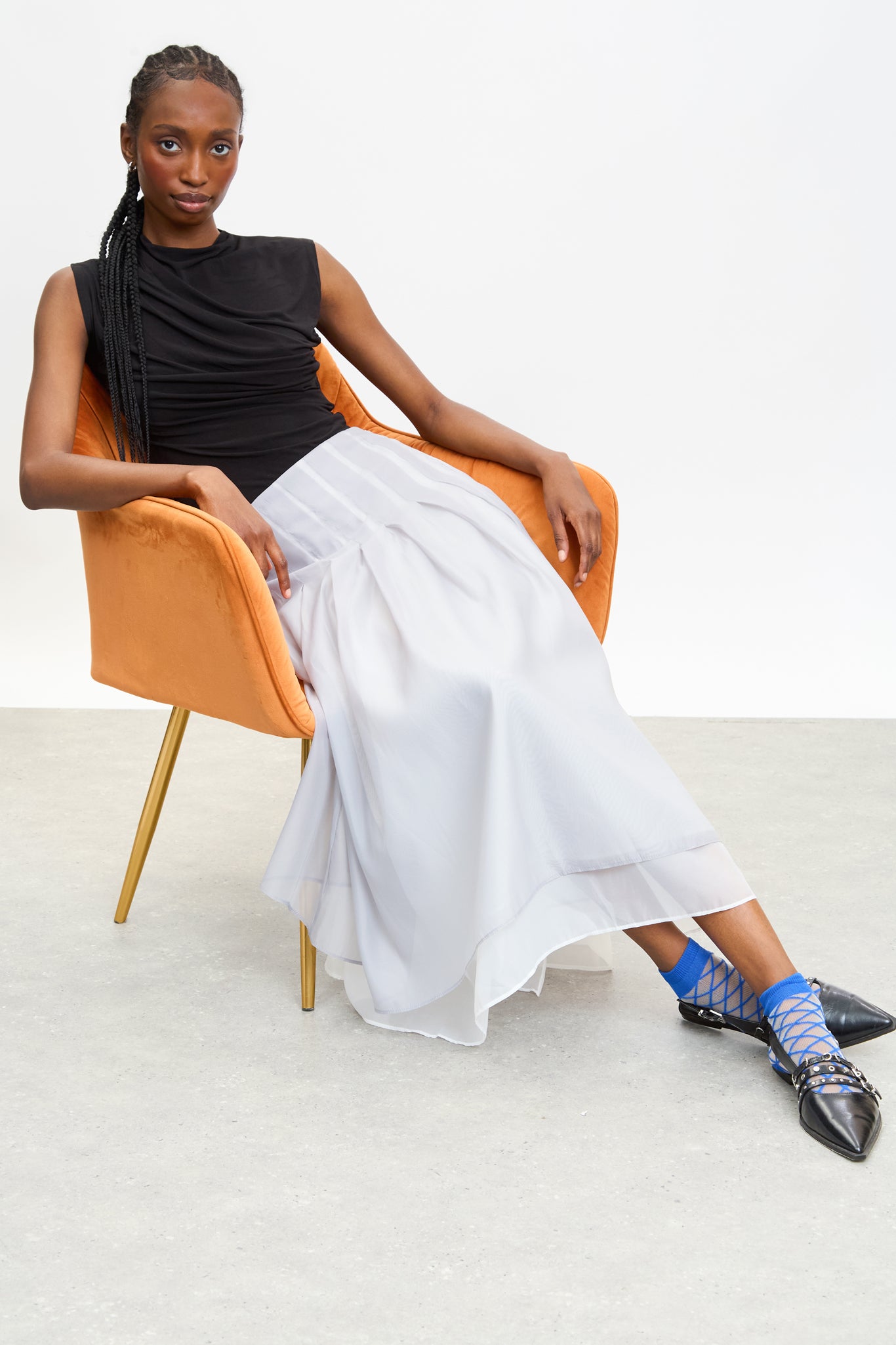 Grey chiffon overlay pleated skirt_5