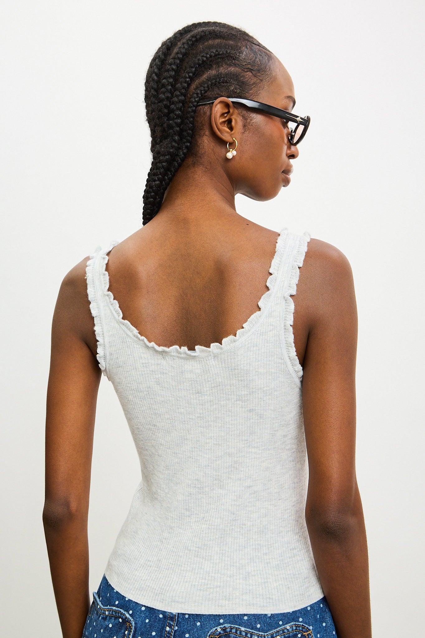 Heather grey frill trim button up knit tank_2