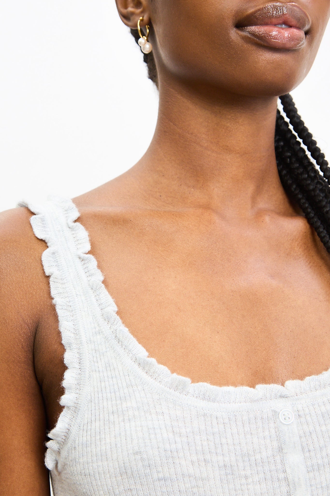 Heather grey frill trim button up knit tank_3