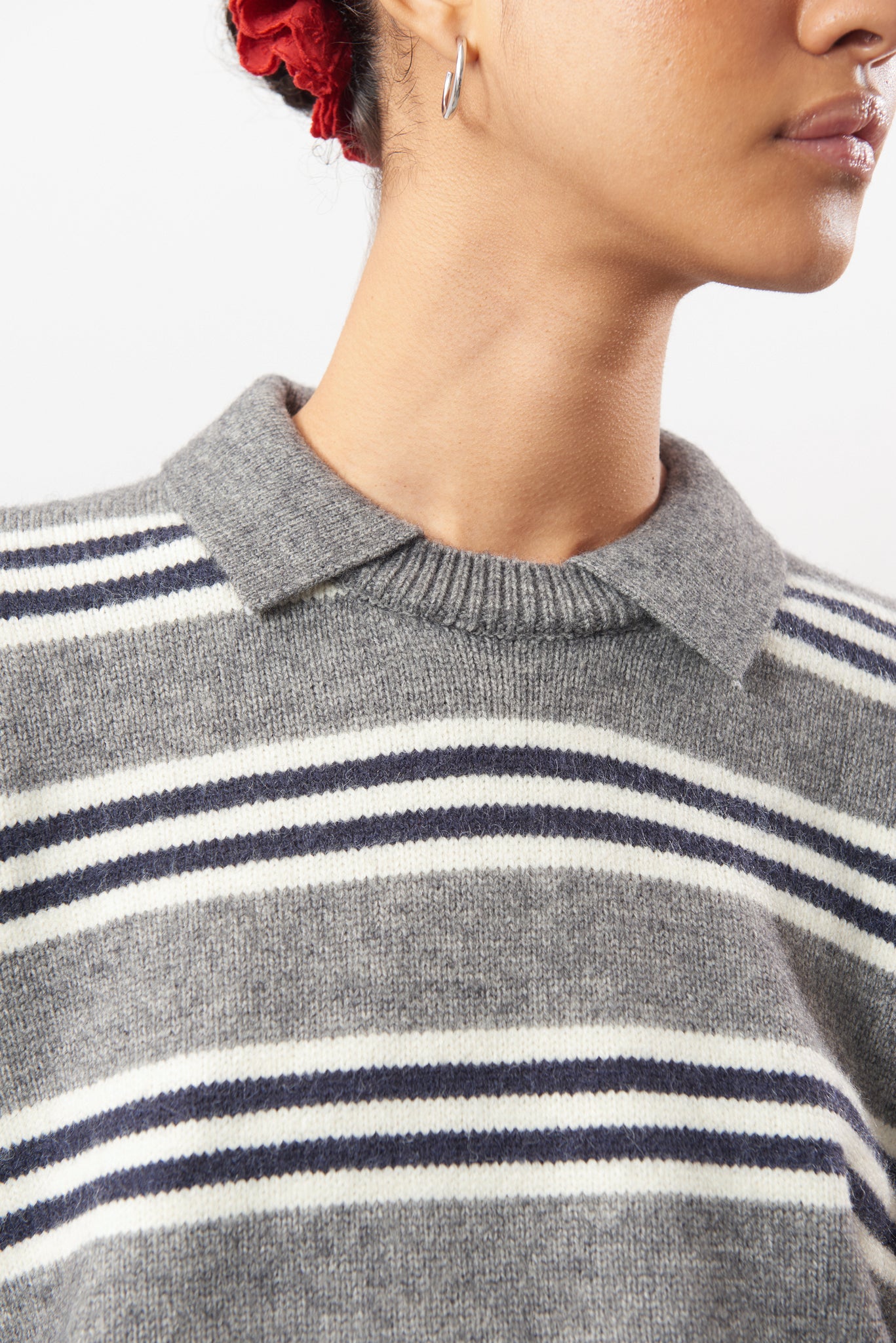 Grey ivory and black multi stripe collared jumper_3