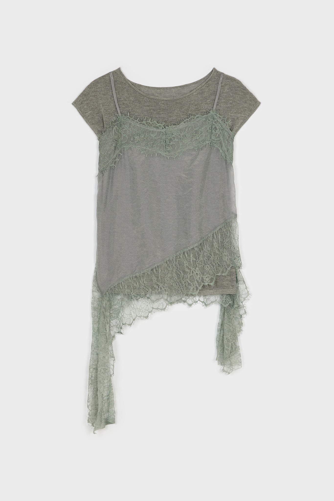 Grey lace trim tank layered grey knit tee set_1