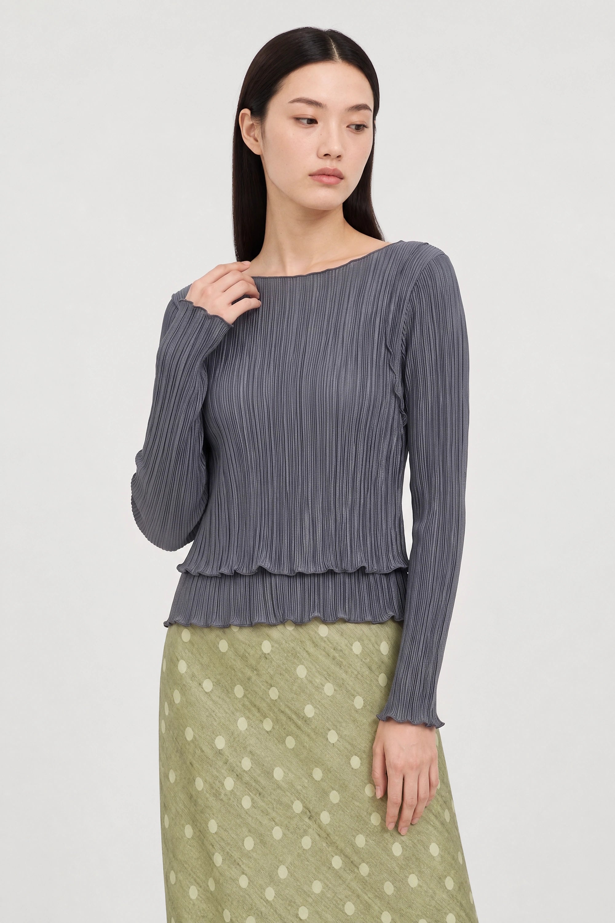 Grey ribbed double layer top_1