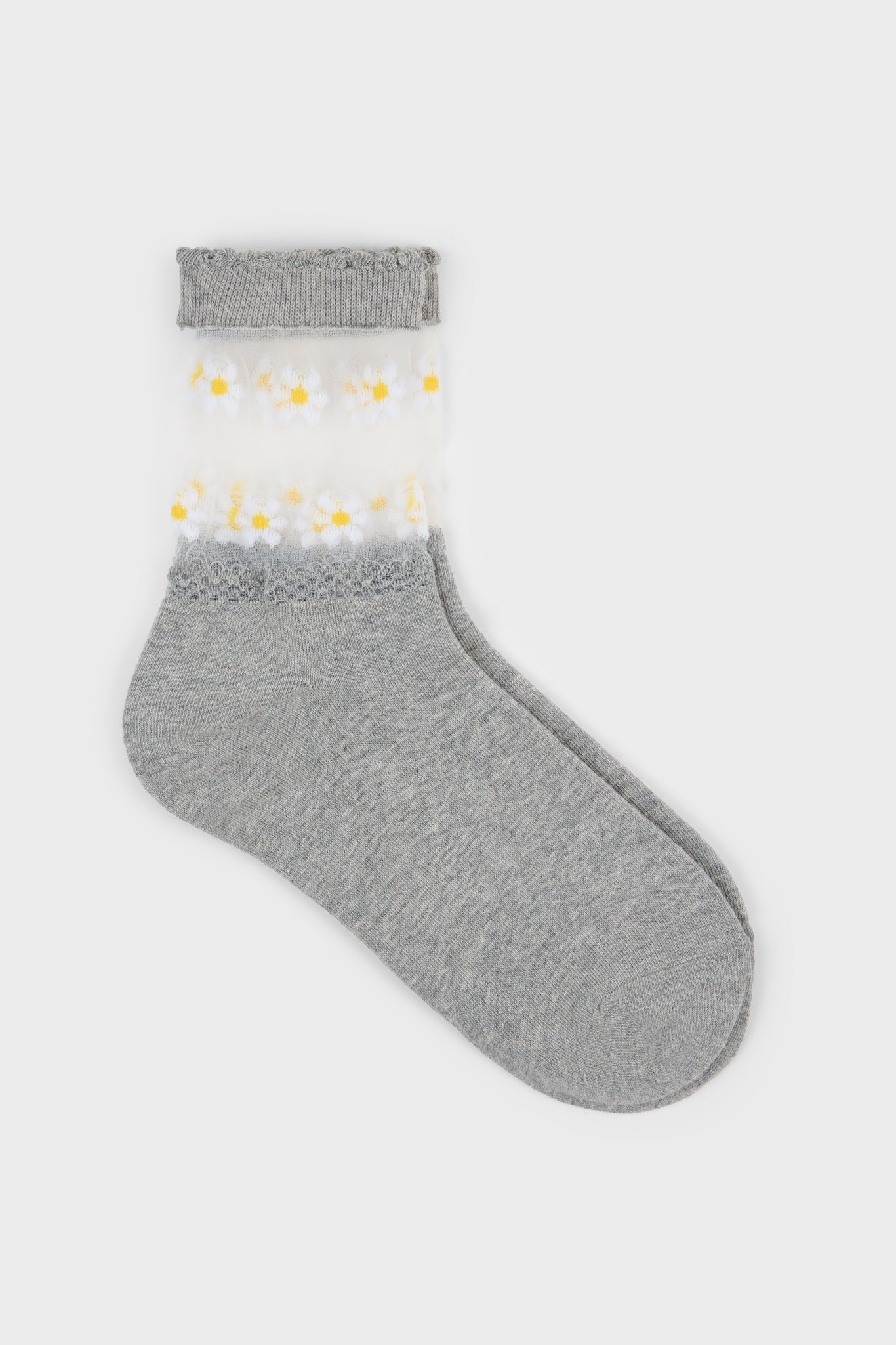 Grey sheer daisies ankle block socks_1