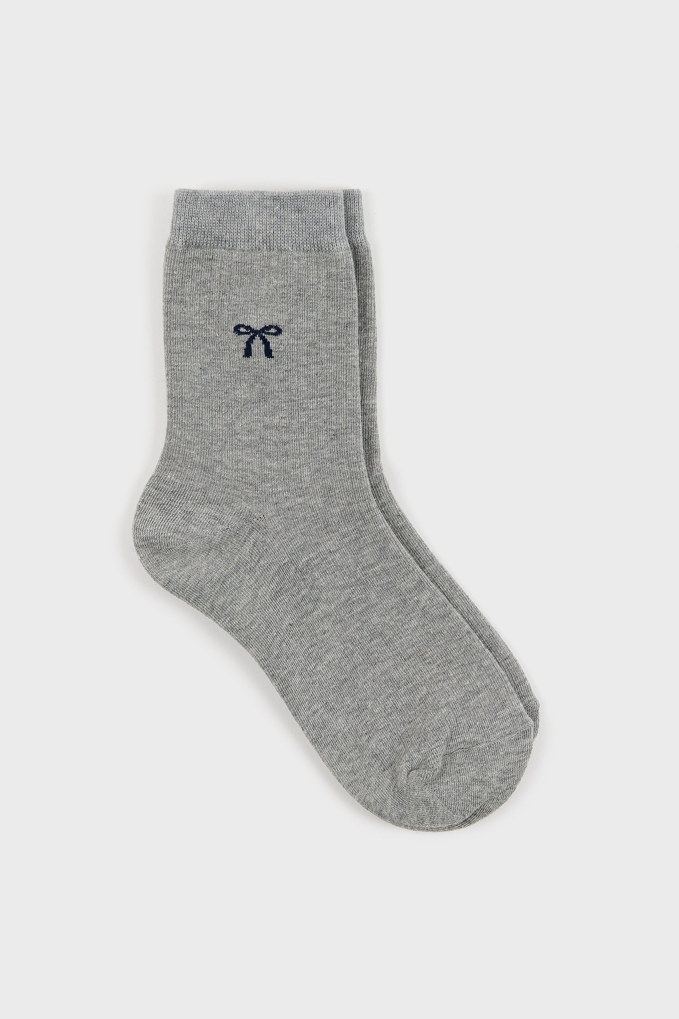 Grey single black ribbon ribbed socks_1
