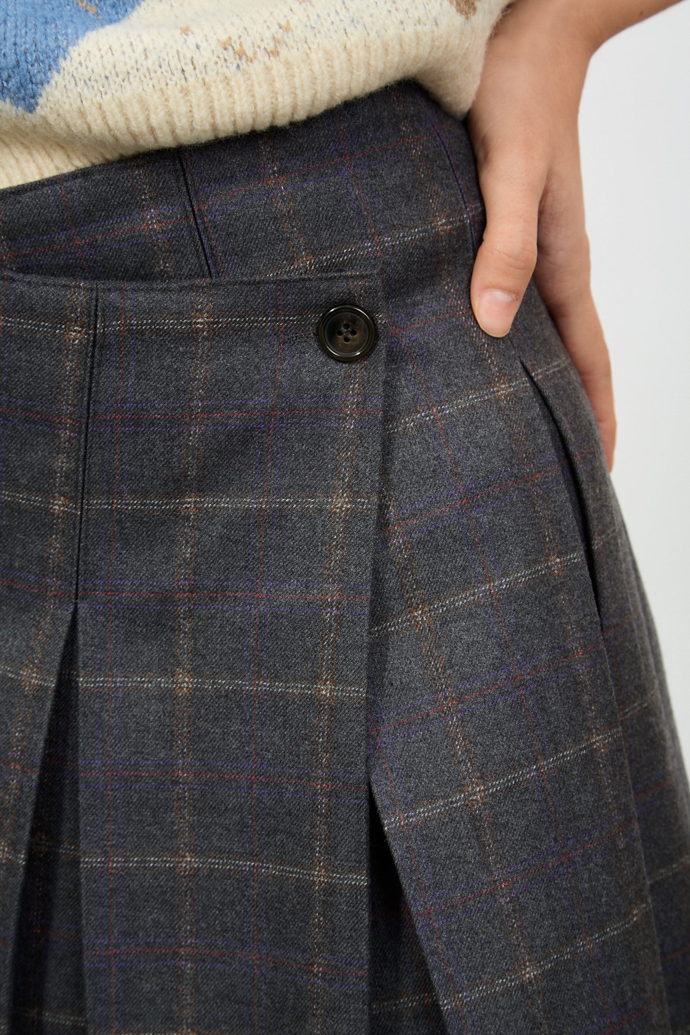 Grey tartan asymmetrical pleated mini skirt_3