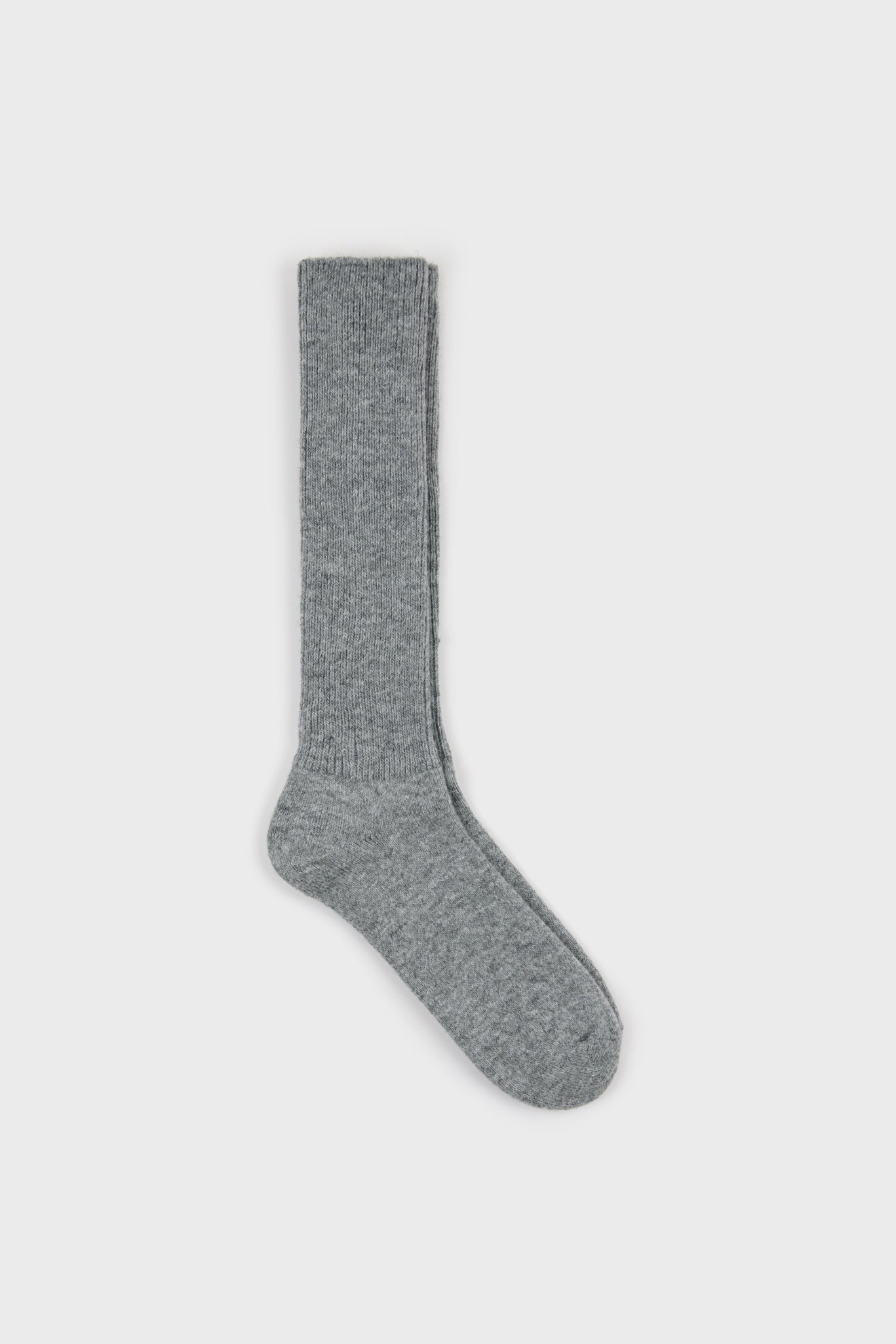 Grey thin ribbed long cashmere blend socks_1