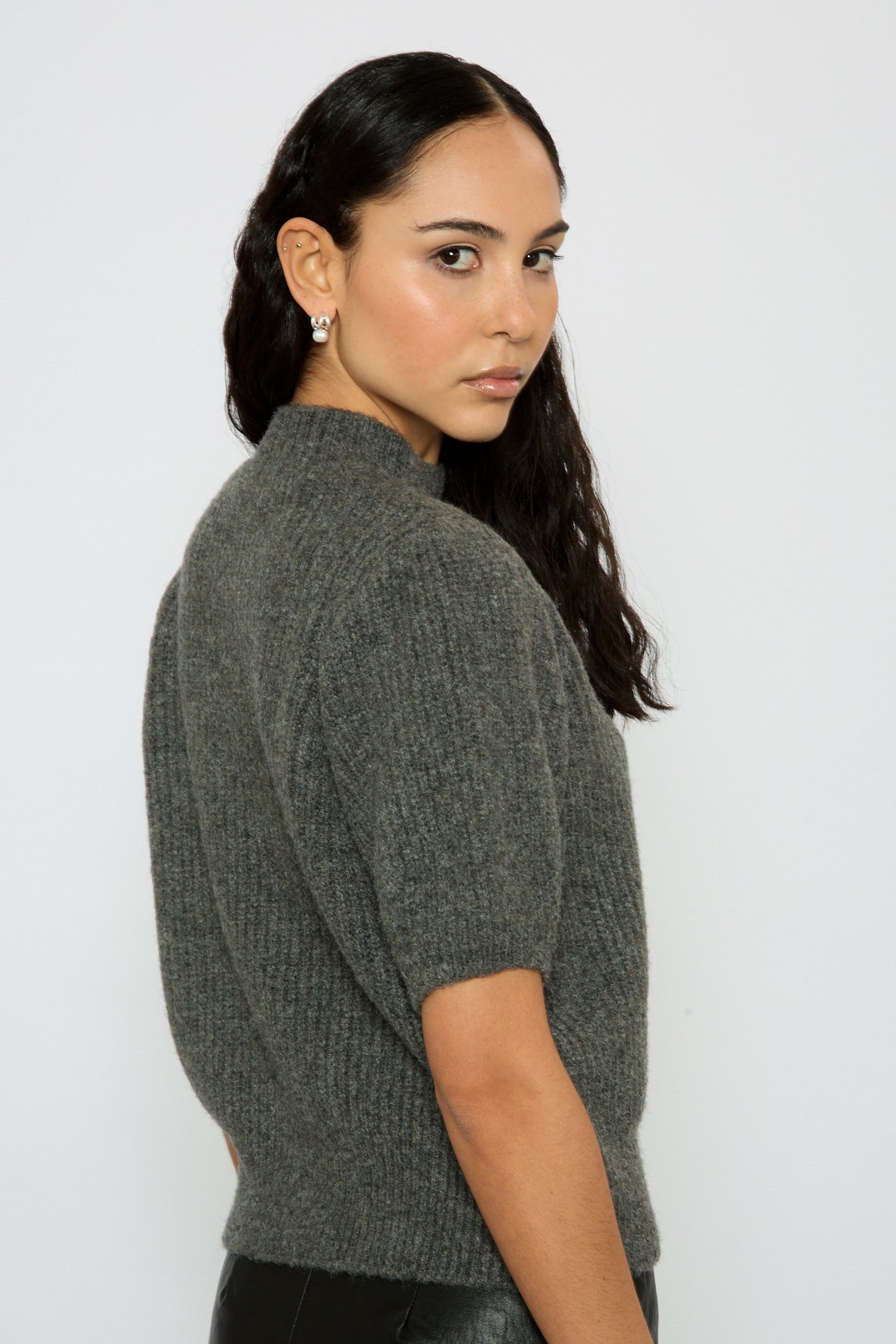 Grey wool blend puff sleeve knit top_2