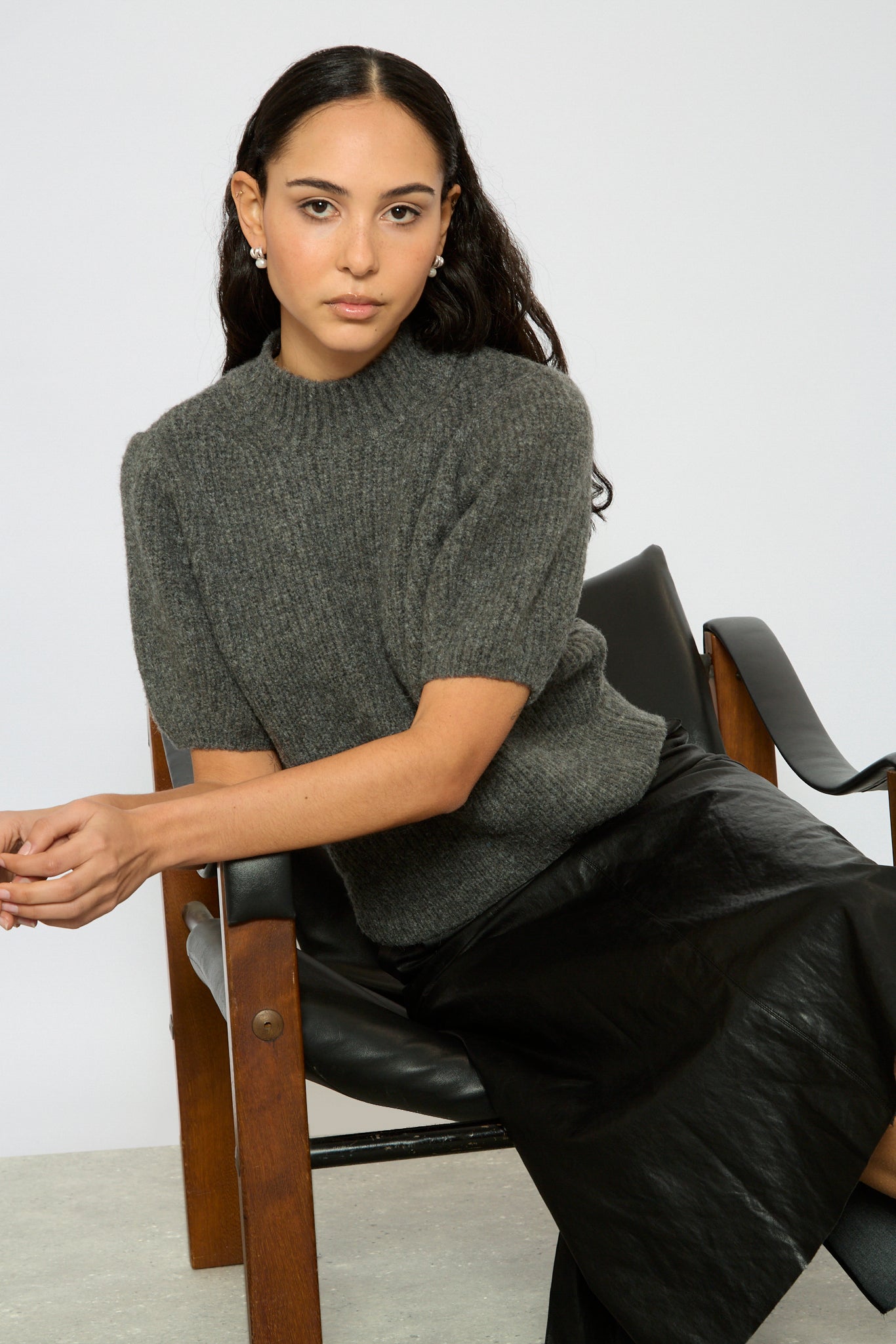 Grey wool blend puff sleeve knit top_4