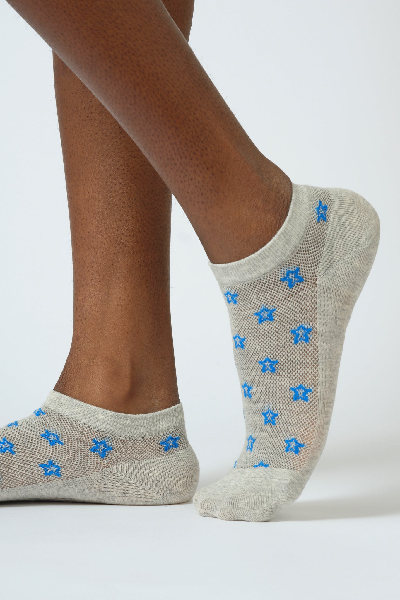 Grey and cobalt blue star ankle socks_1