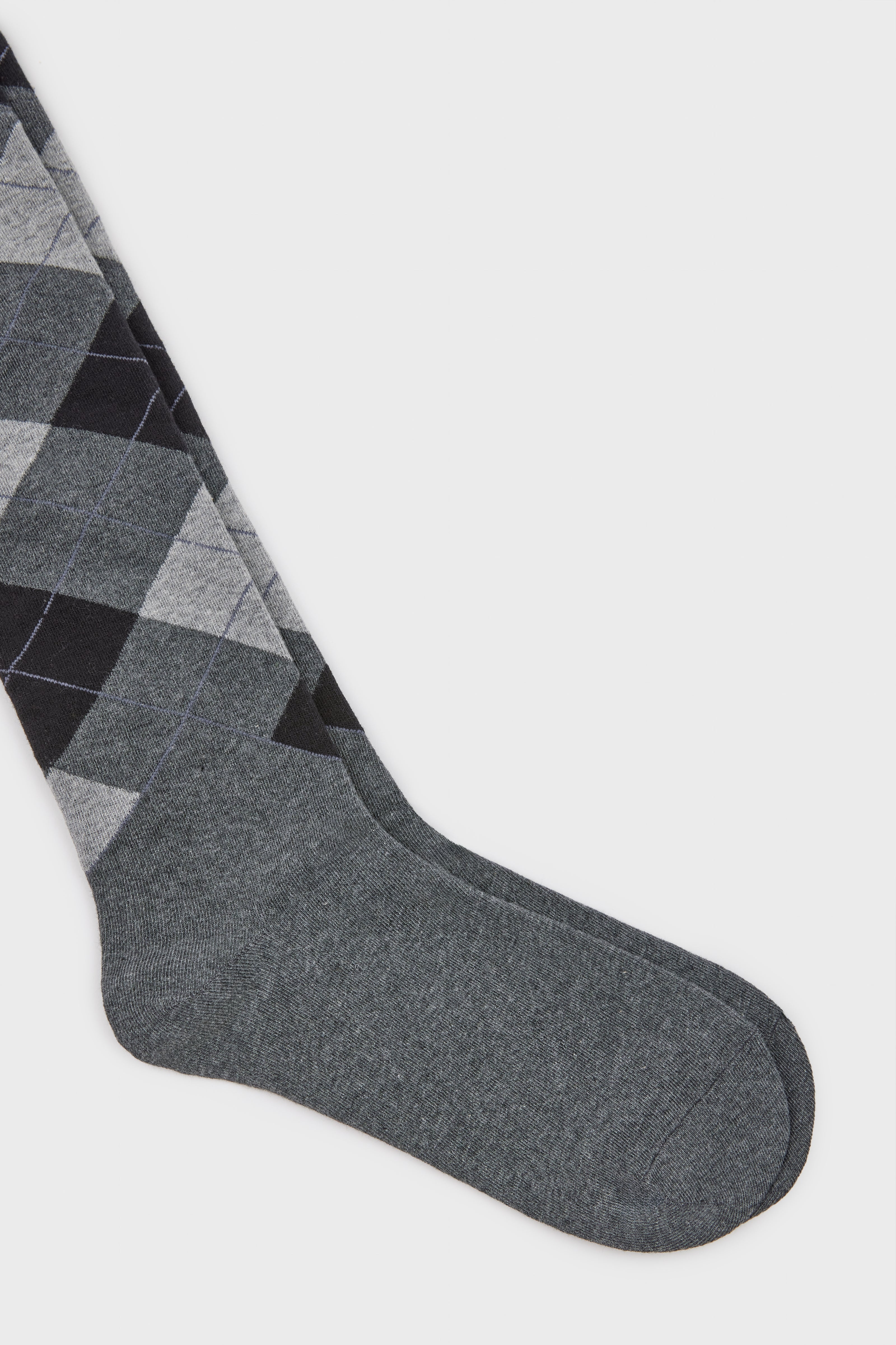 Grey argyle knee high socks_3
