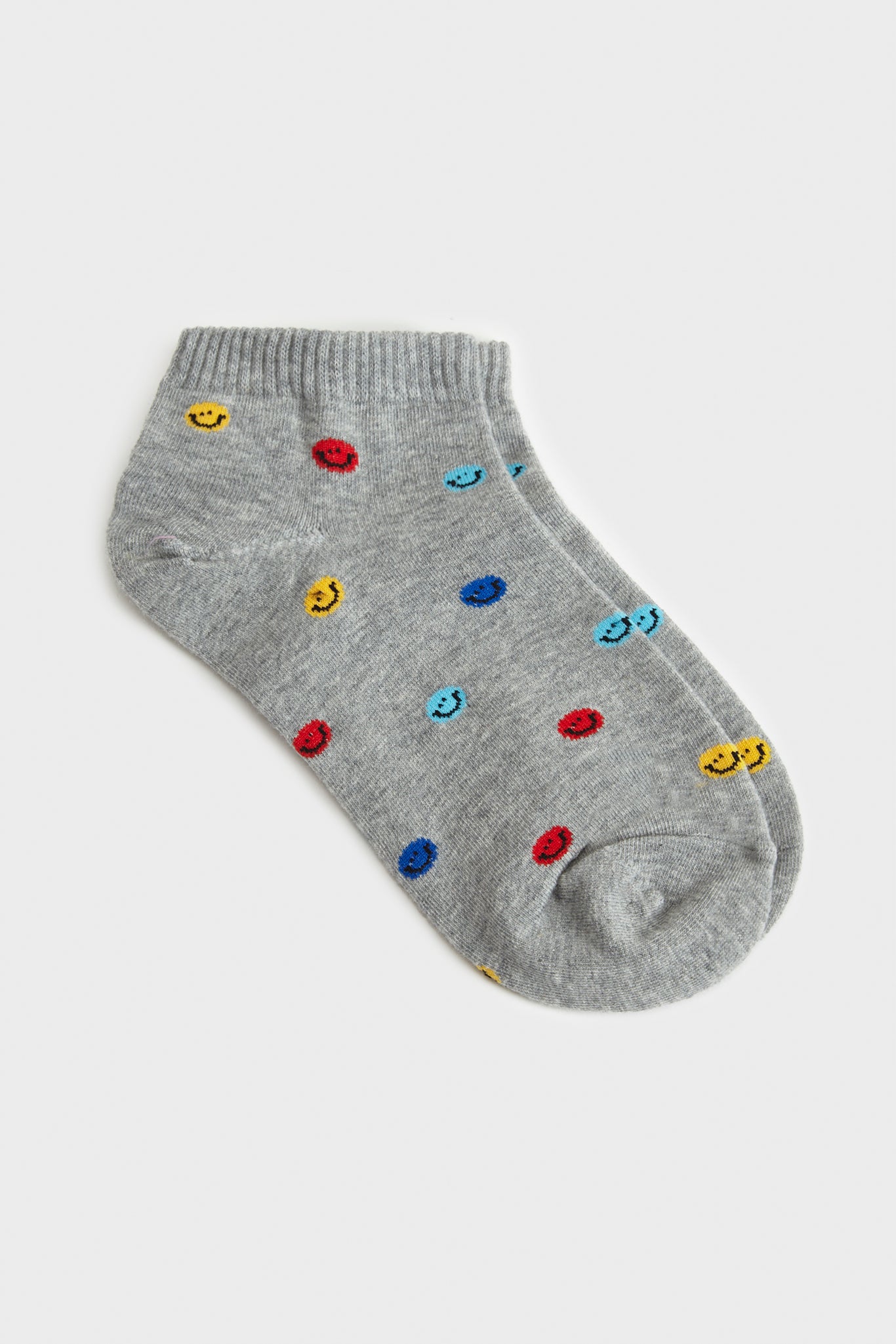 Grey tiny smiley face ankle socks_2