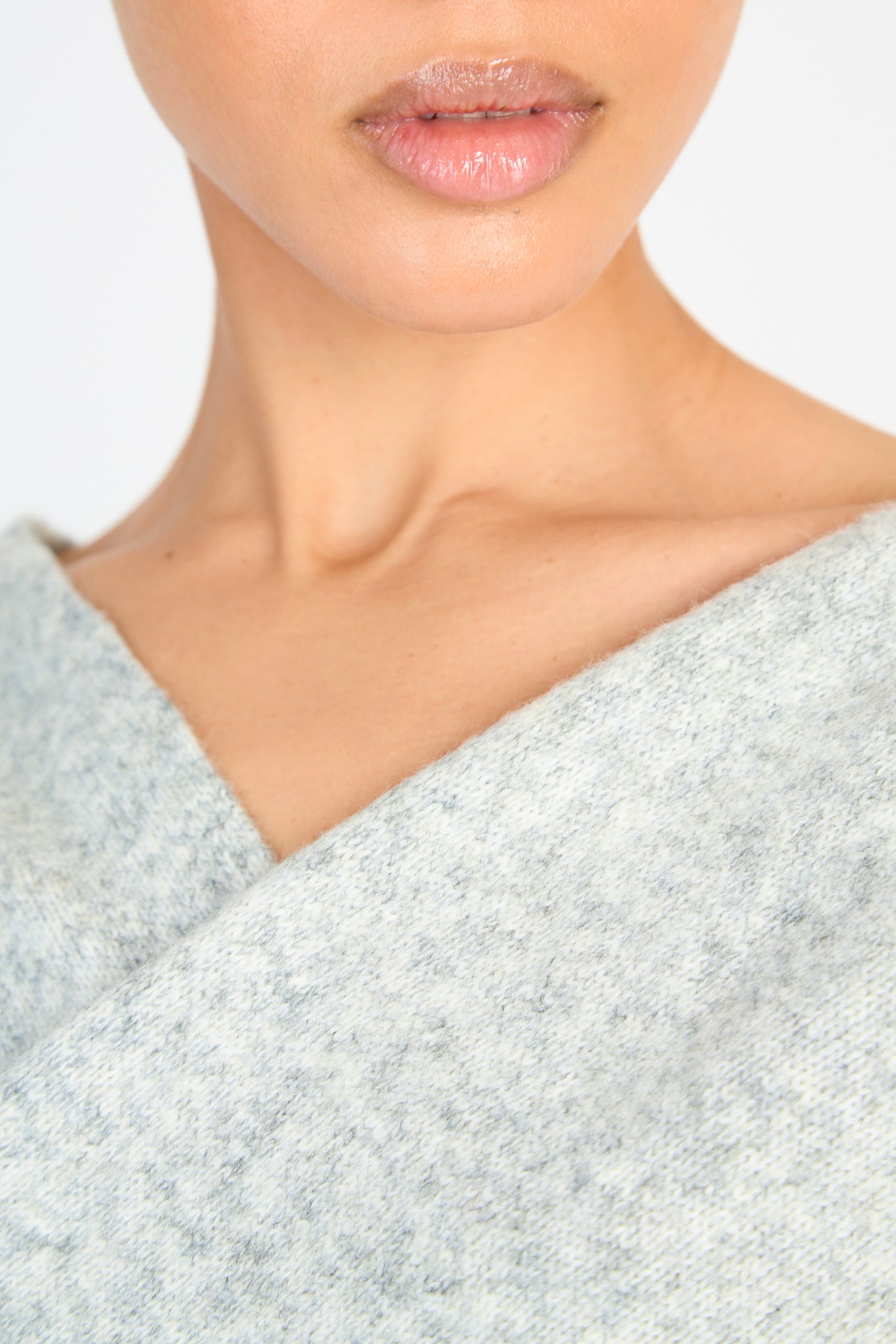 Heather grey wool blend cross front jumper_3