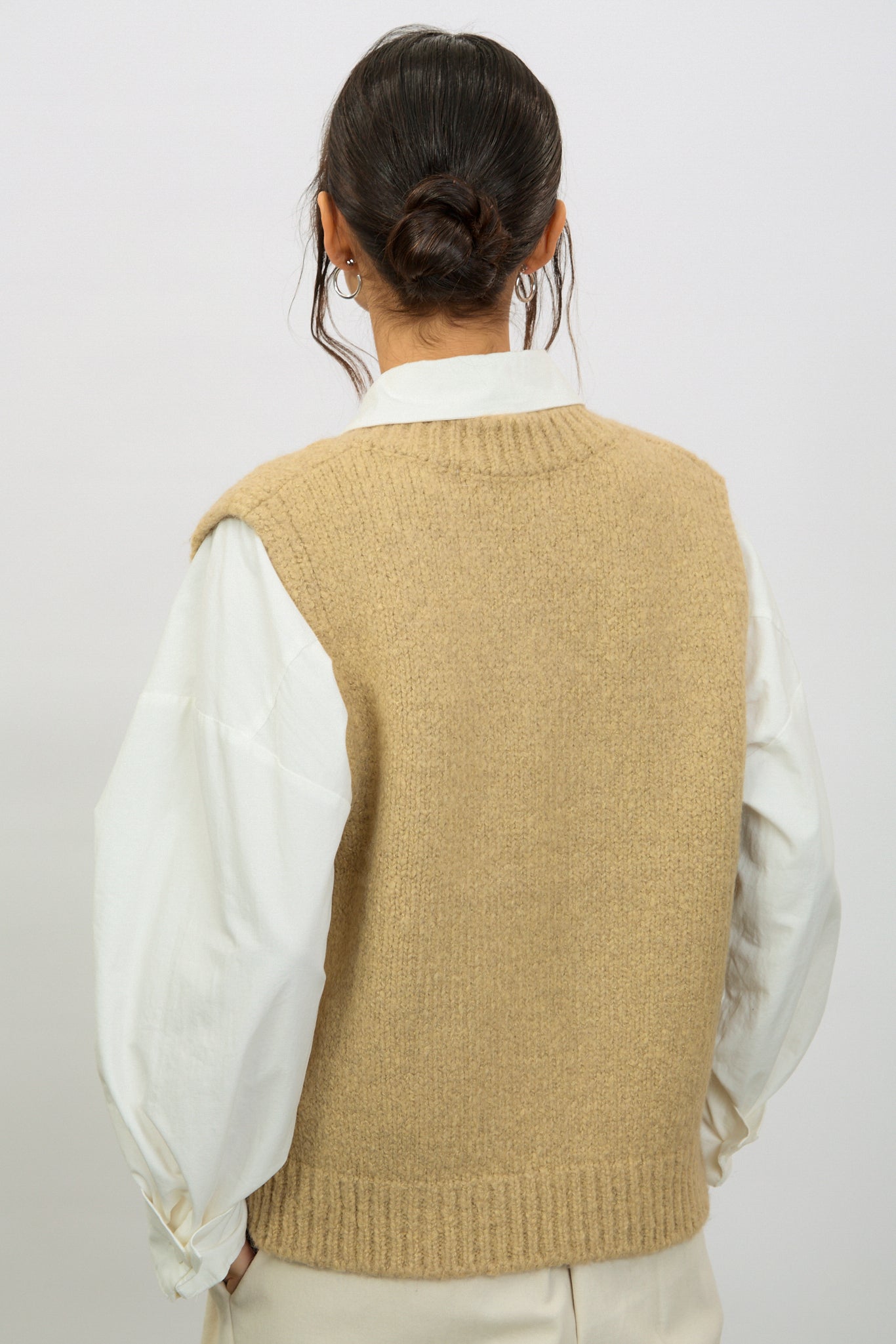 Ivory alpaca wool blend V neck sweater vest_3