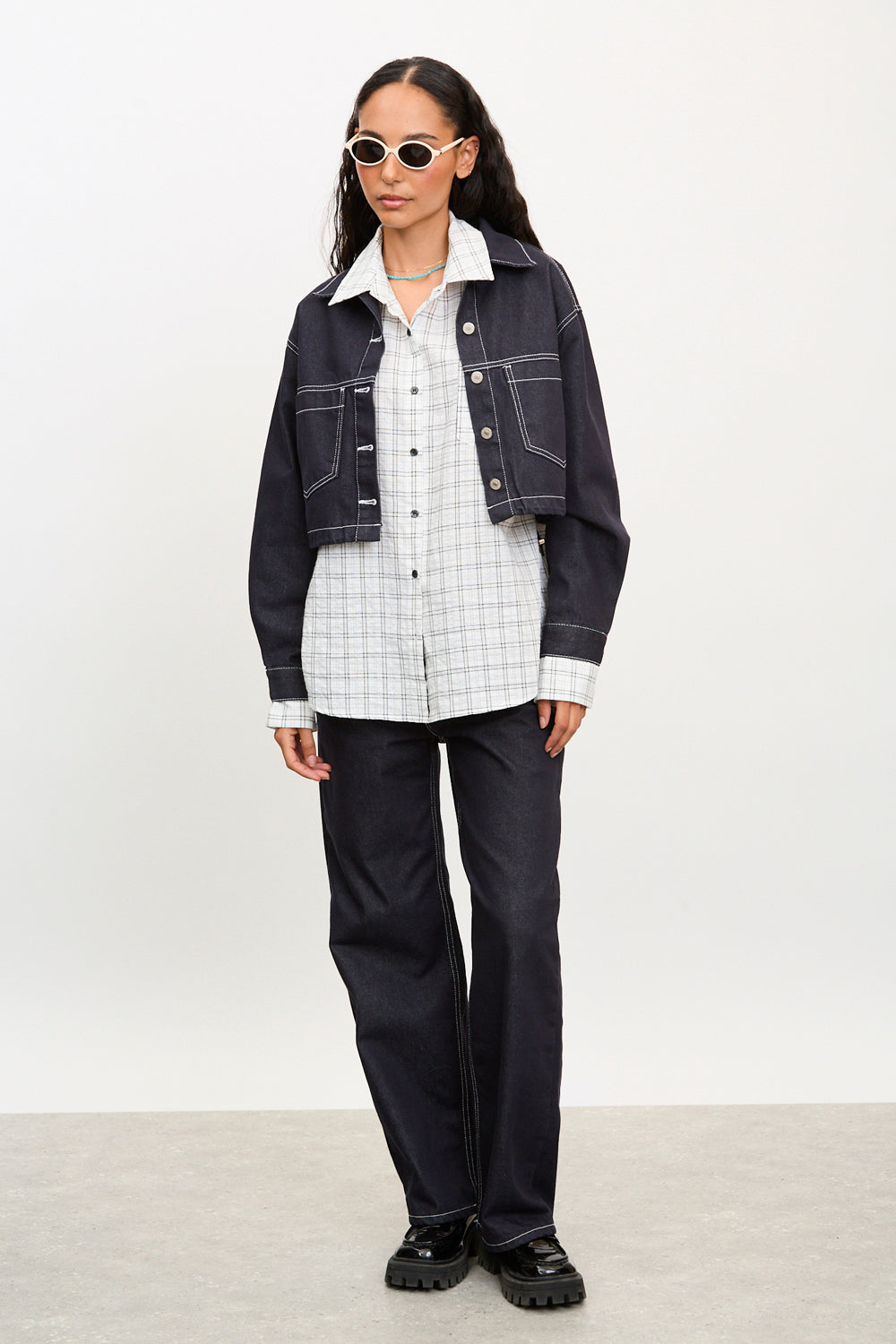 Ivory and black box check shirt_4