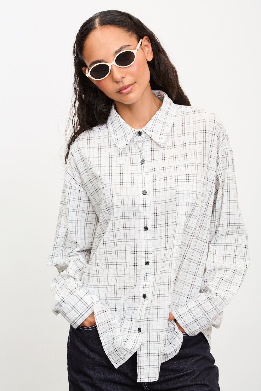 Ivory and black box check shirt_1