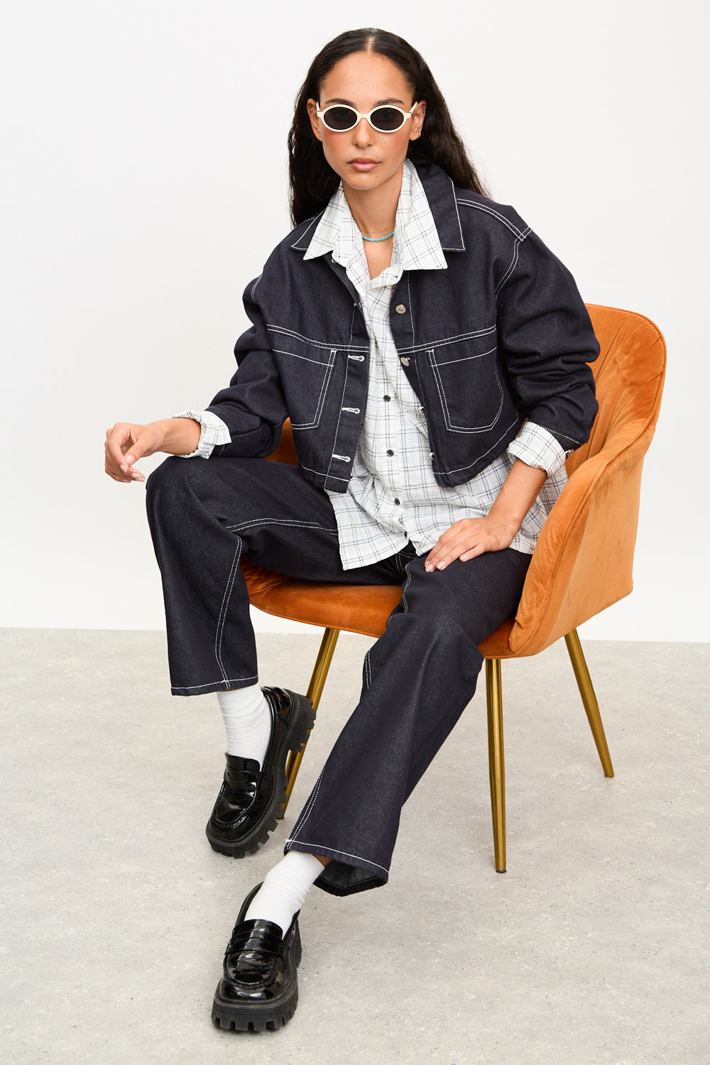 Ivory and black box check shirt_5