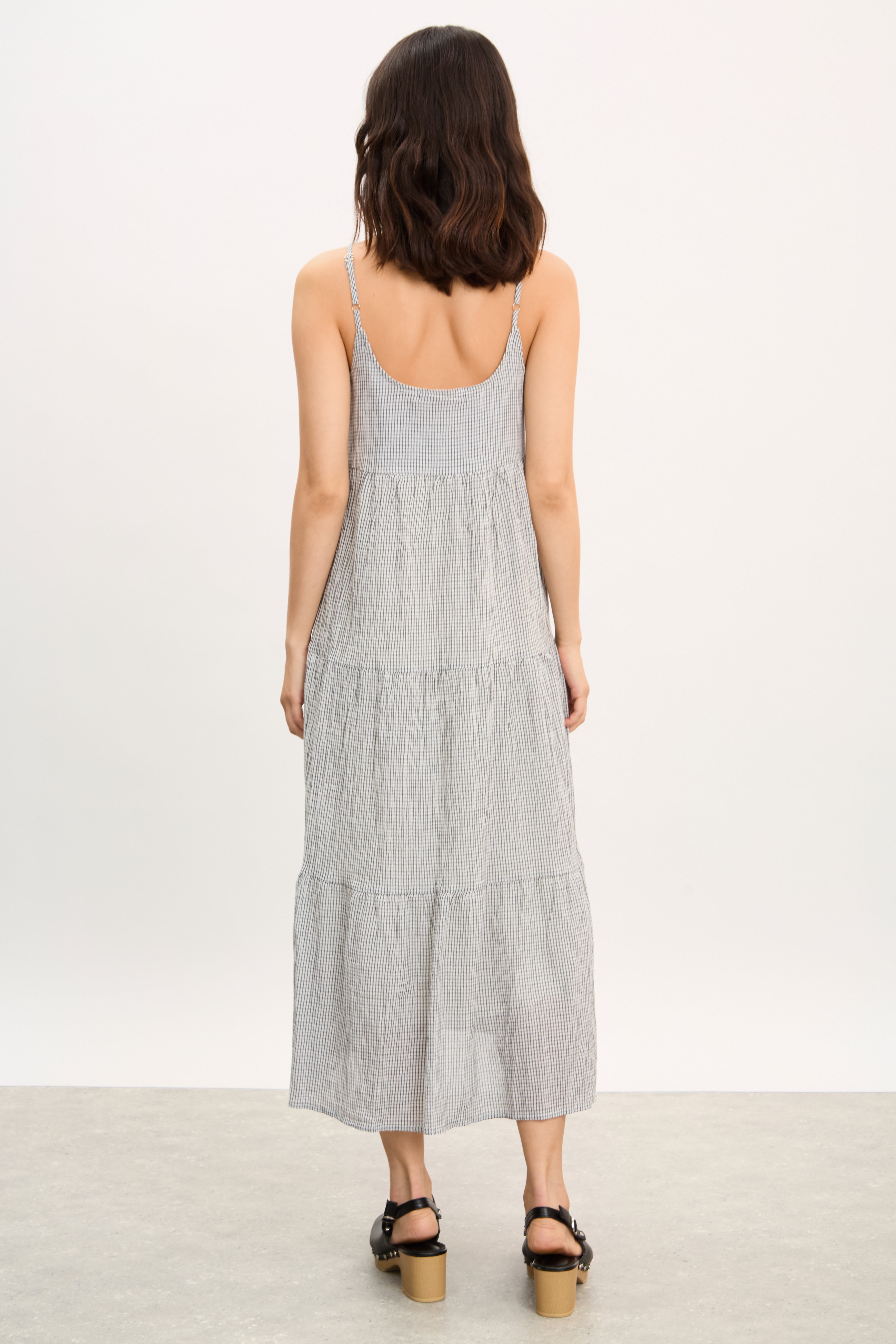 Ivory and black check tiered midi dress_2