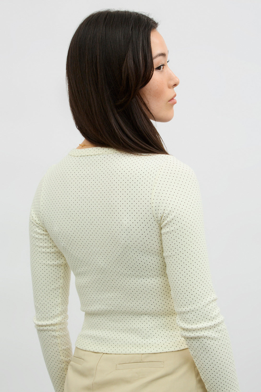 Ivory and black polka dot button up top_2