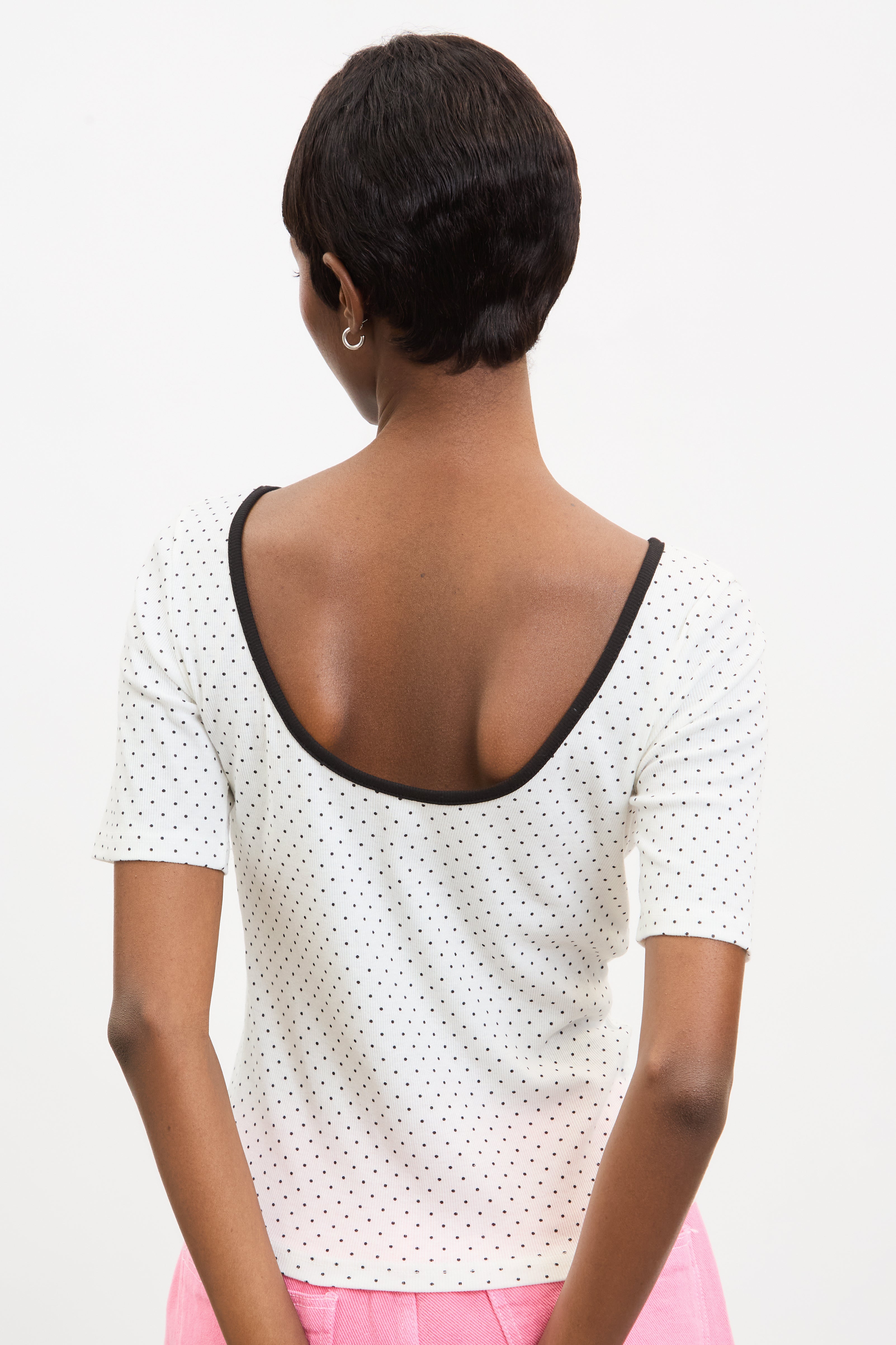 Ivory and black polka dot scoop back tee_2