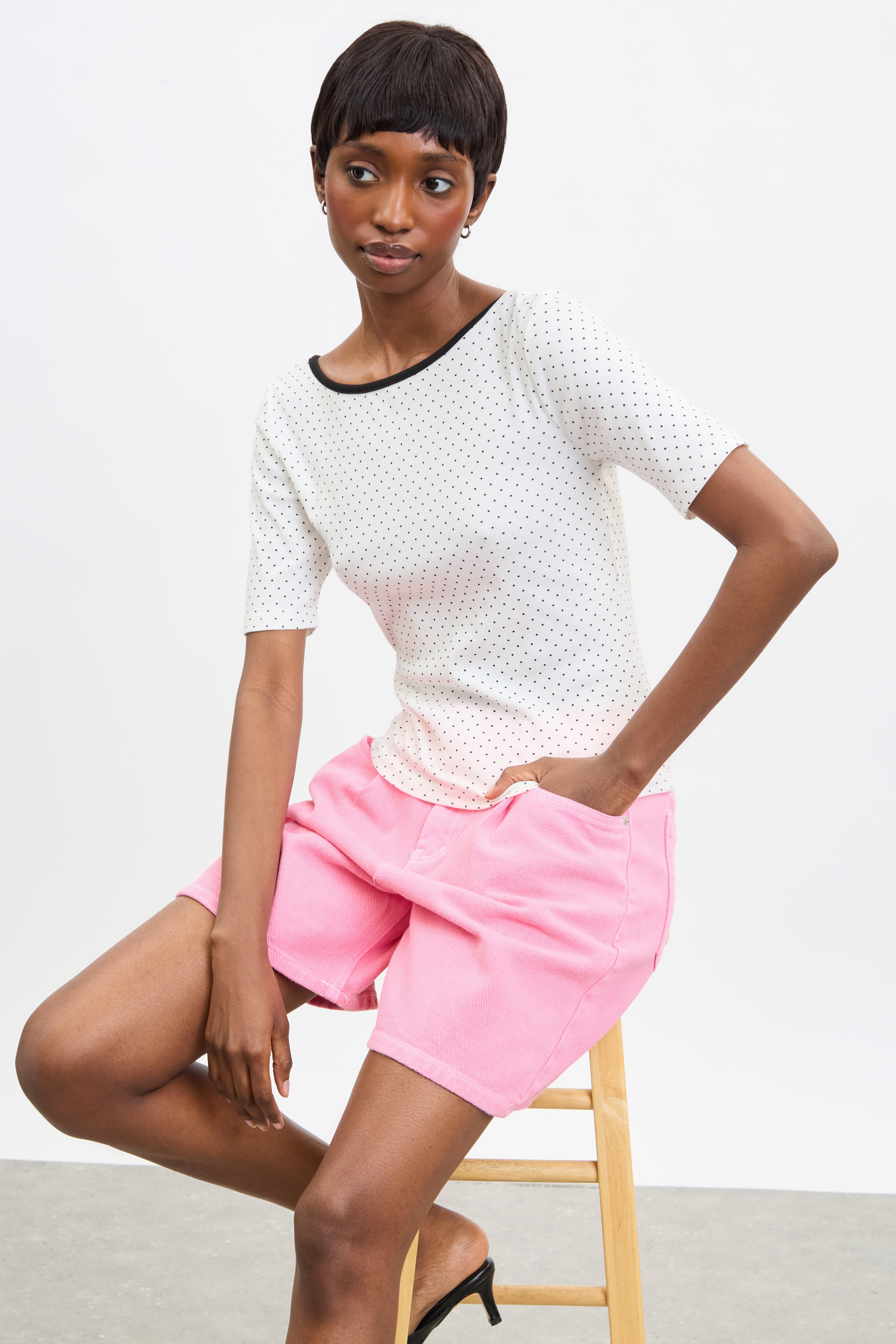 Ivory and black polka dot scoop back tee_5