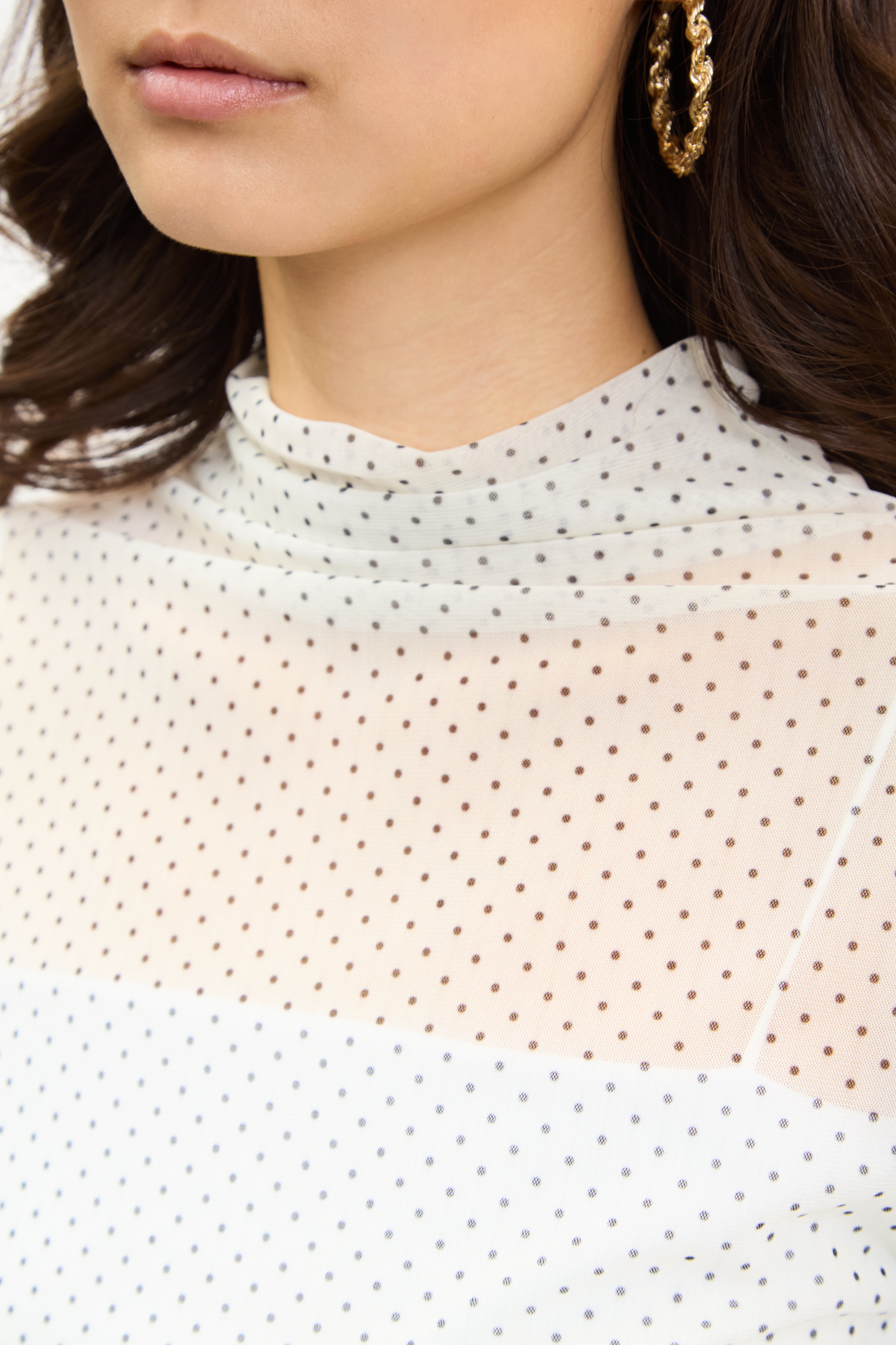 Ivory and black polka dot sheer mock neck tee_3