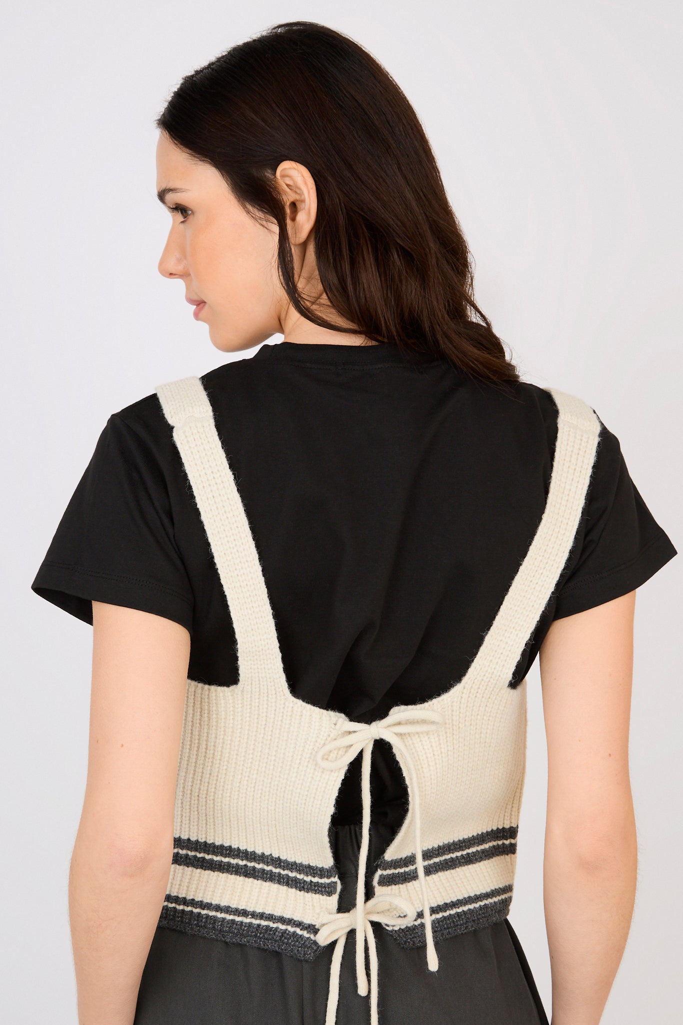 Ivory and black striped hem tie up knit tank_2