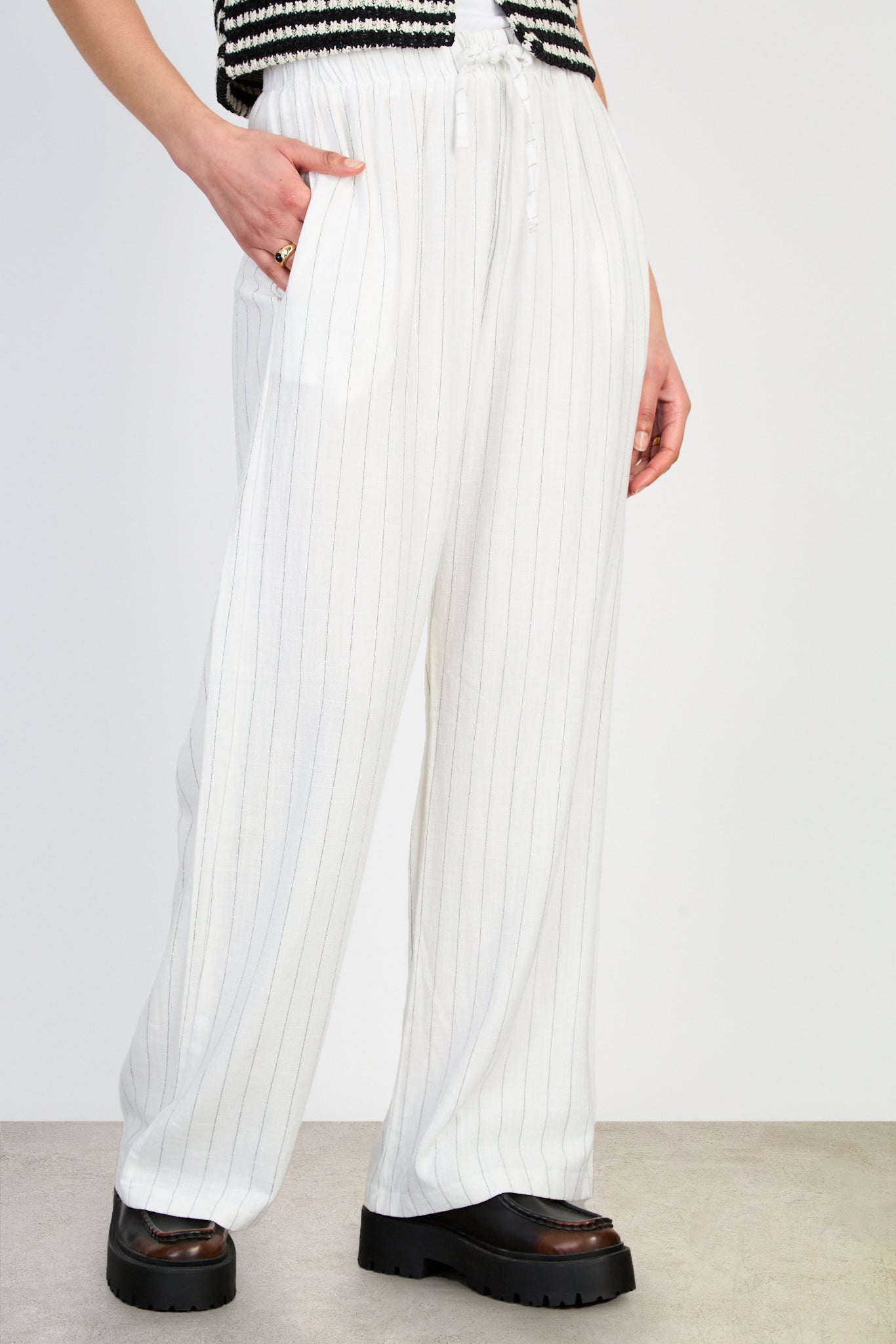 Ivory and black striped tie waist trousers_1
