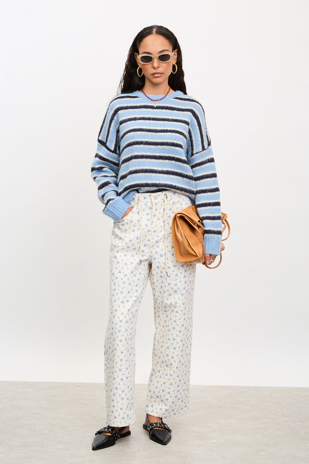 Ivory and blue ditsy floral print jeans_4