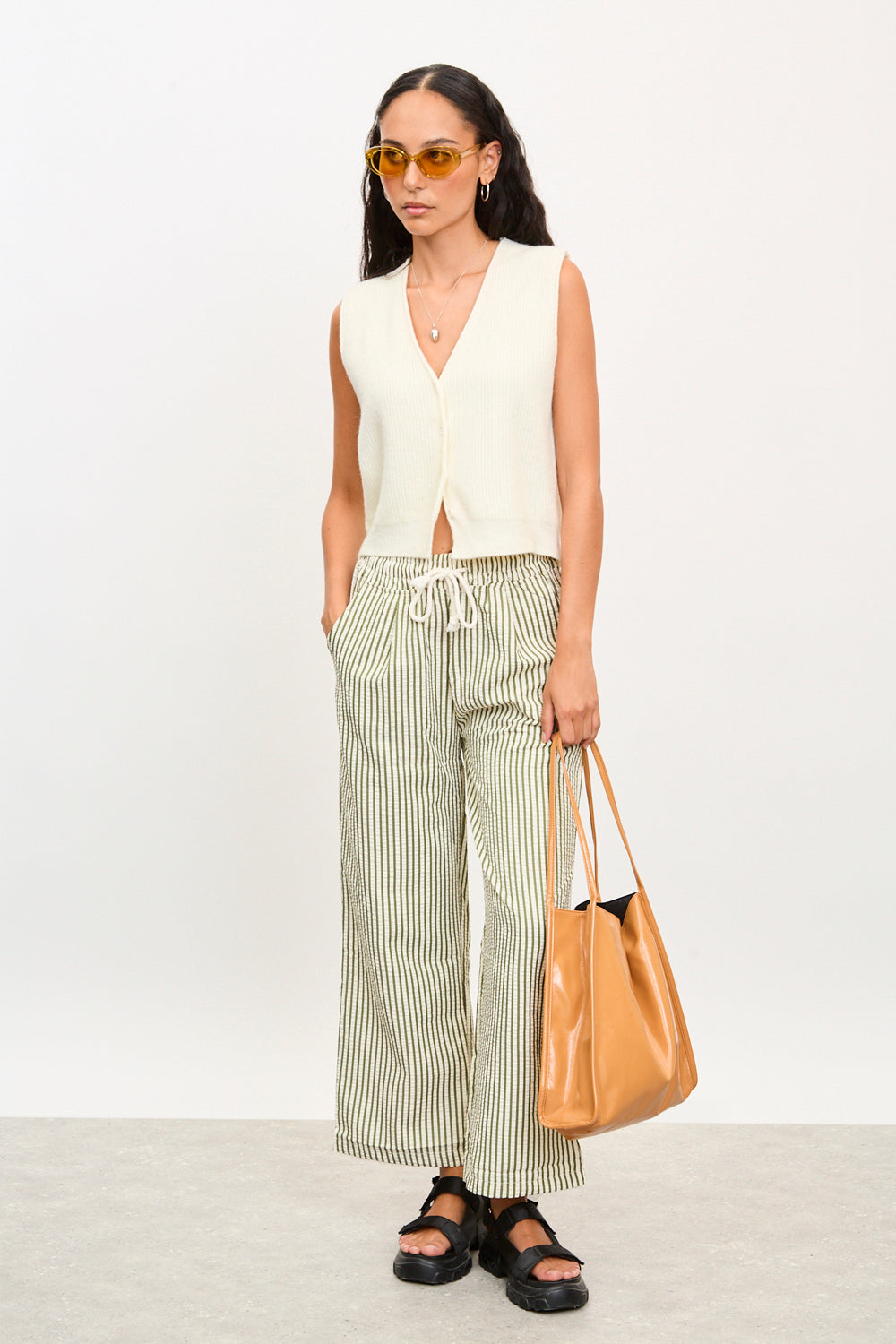 Ivory V neck button up sweater vest_4