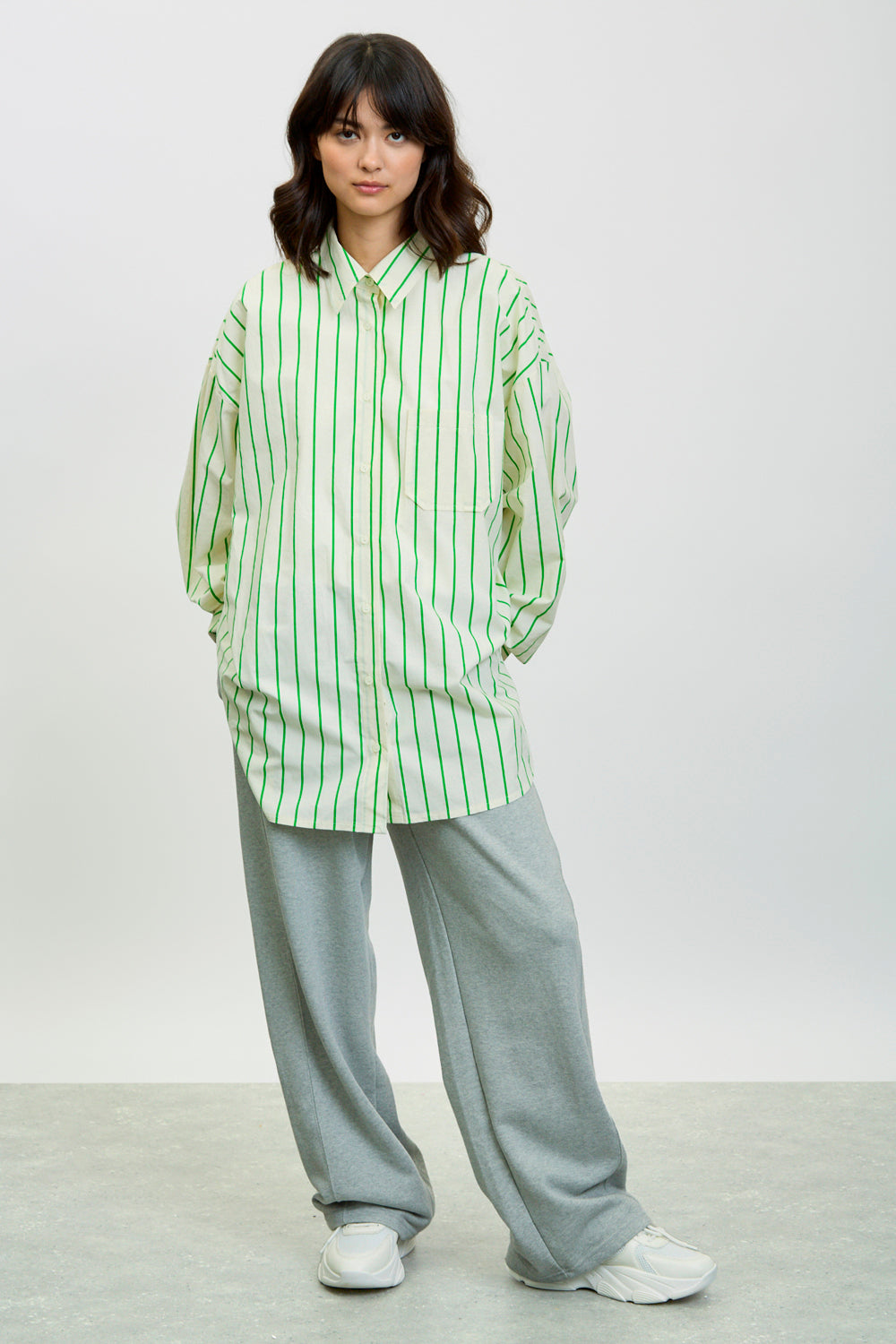 Ivory and green striped oversized shirt_4